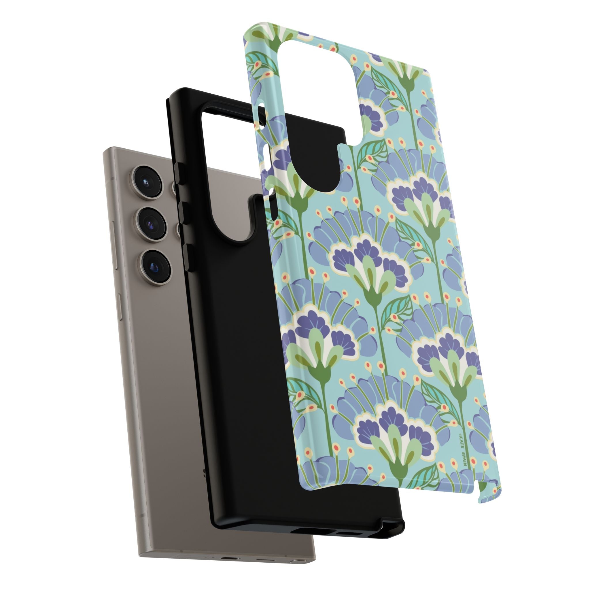 Lantern Flower Samsung Galaxy S24 Ultra Case – Glossy | close-up shock-absorbing layered case in light blue, lavender, lime green floral print