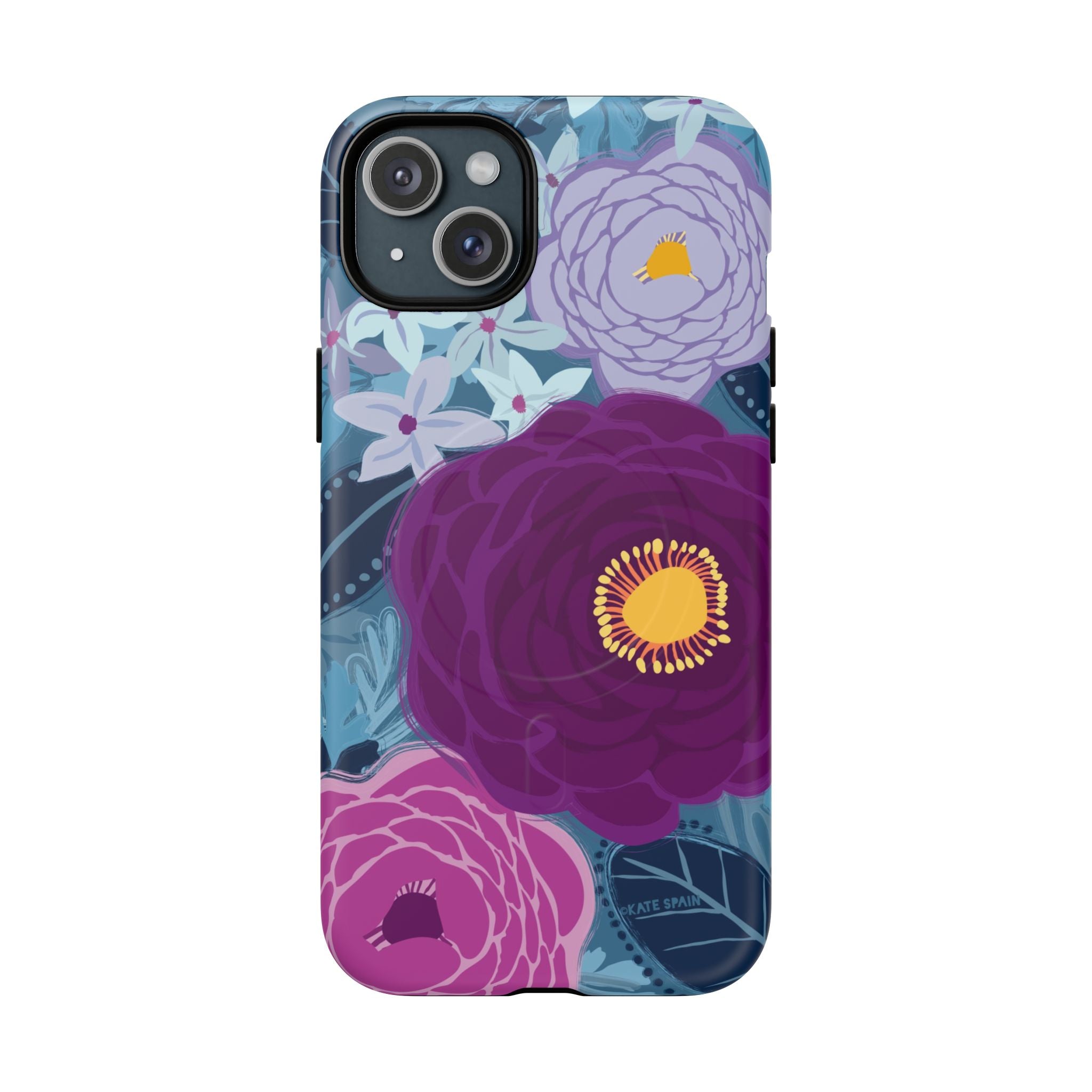 Bloomerie Violet MagSafe iPhone 15 Plus Case – Matte | navy, purple, magenta botanical peony floral print