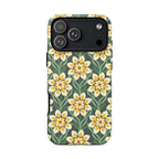 Designer Modern Dahlia Tough iPhone 17 Pro Max Case – Matte | yellow, cream, green dahlia floral print