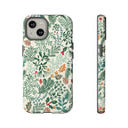 Juniper Tough iPhone 14 Case – Matte | cream, green, red botanical woodland print