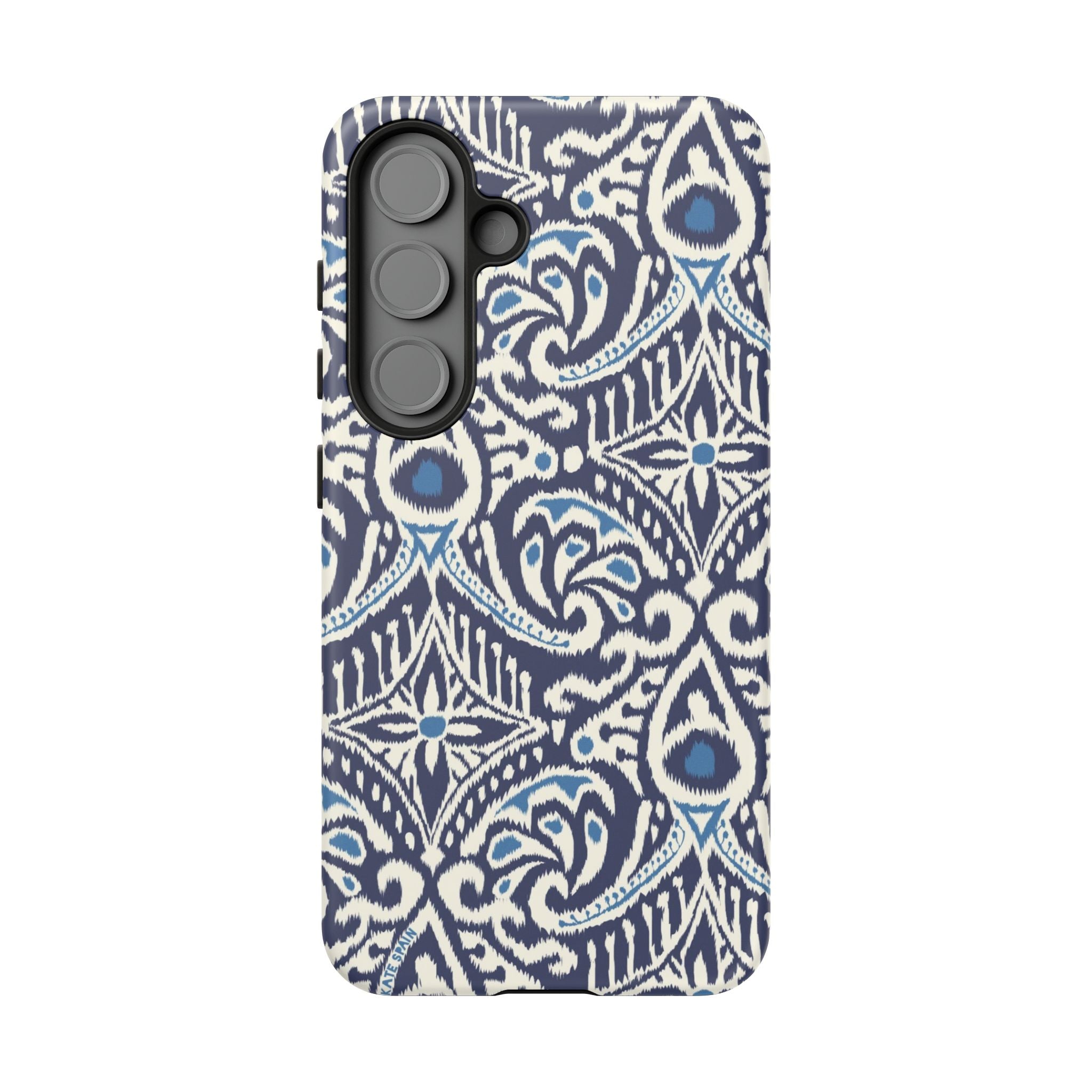 Luxury Ikat Samsung Galaxy S25 Case – Matte | navy, white, aqua ikat geometric medallion print