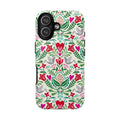 Rosemaling Tough iPhone 17 Case – Glossy | cream, red, pink, green, gray folk art floral bird print