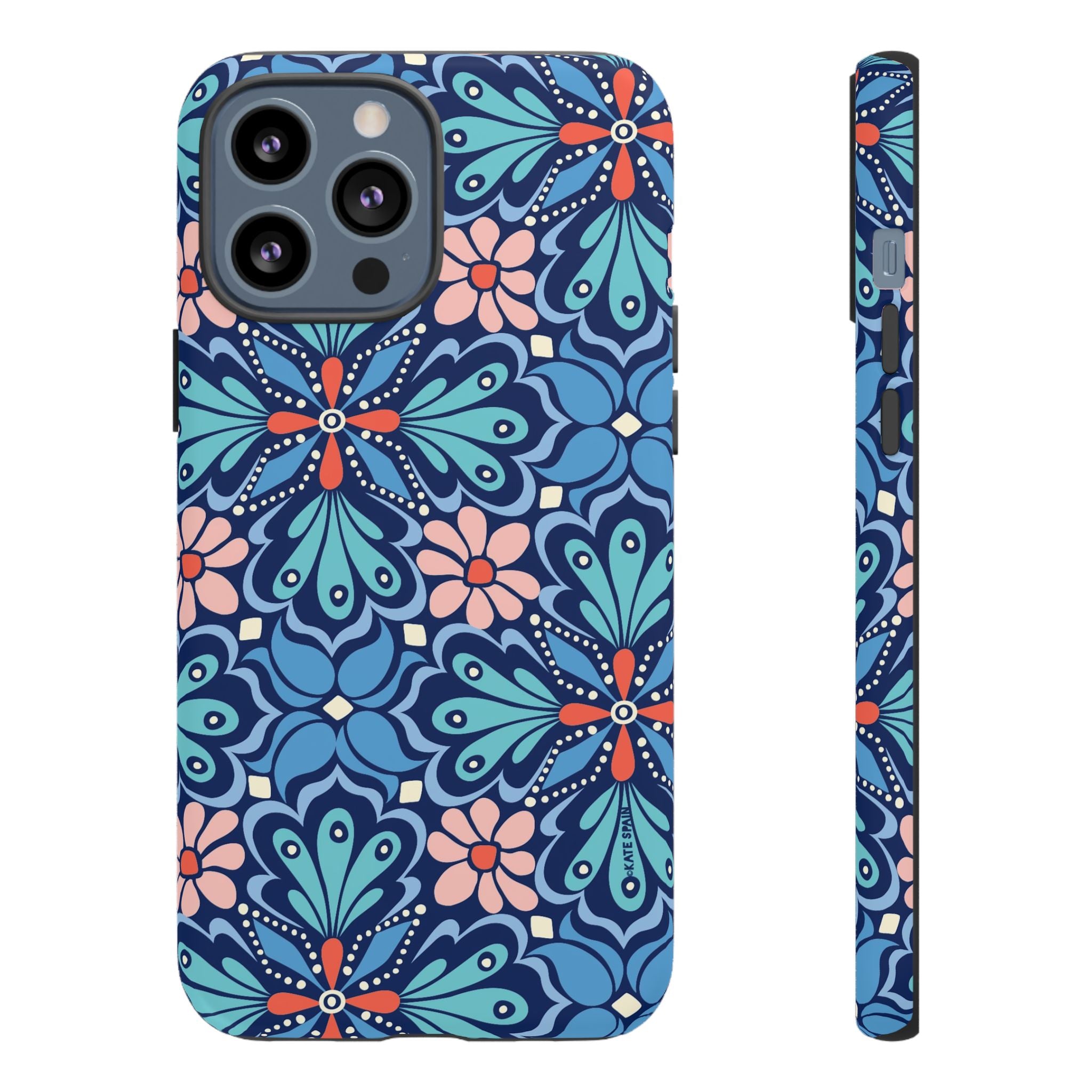 Bolero Tough iPhone 13 Pro Max Case – Matte | navy, cobalt, blush geometric medallion floral print