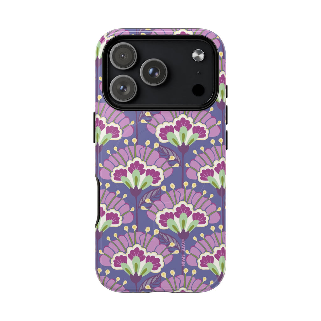 Lantern Flower MagSafe iPhone 17 Pro Case – Glossy | periwinkle, purple, mauve, sage botanical lantern floral print