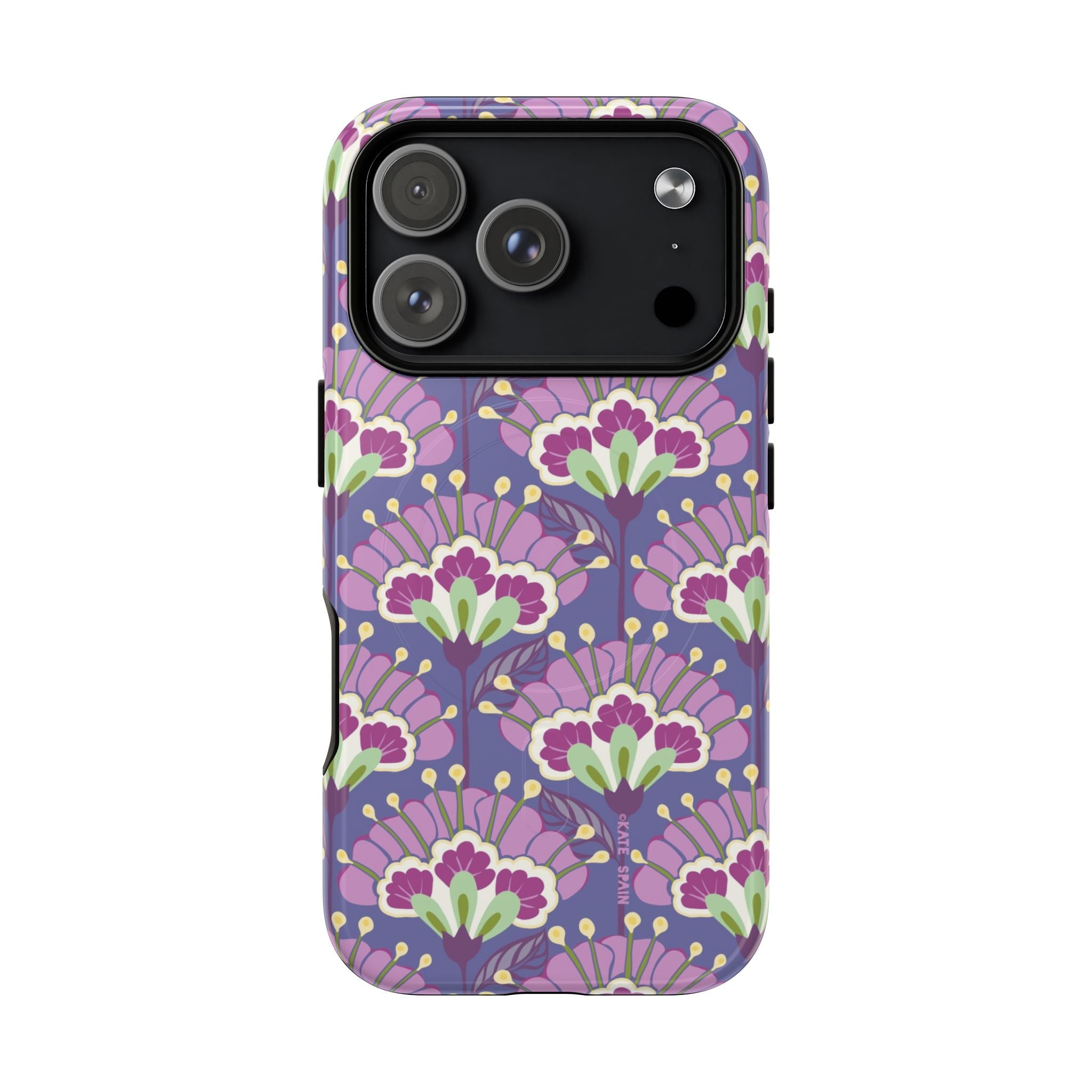 Lantern Flower MagSafe iPhone 17 Pro Case – Glossy | periwinkle, purple, mauve, sage botanical lantern floral print