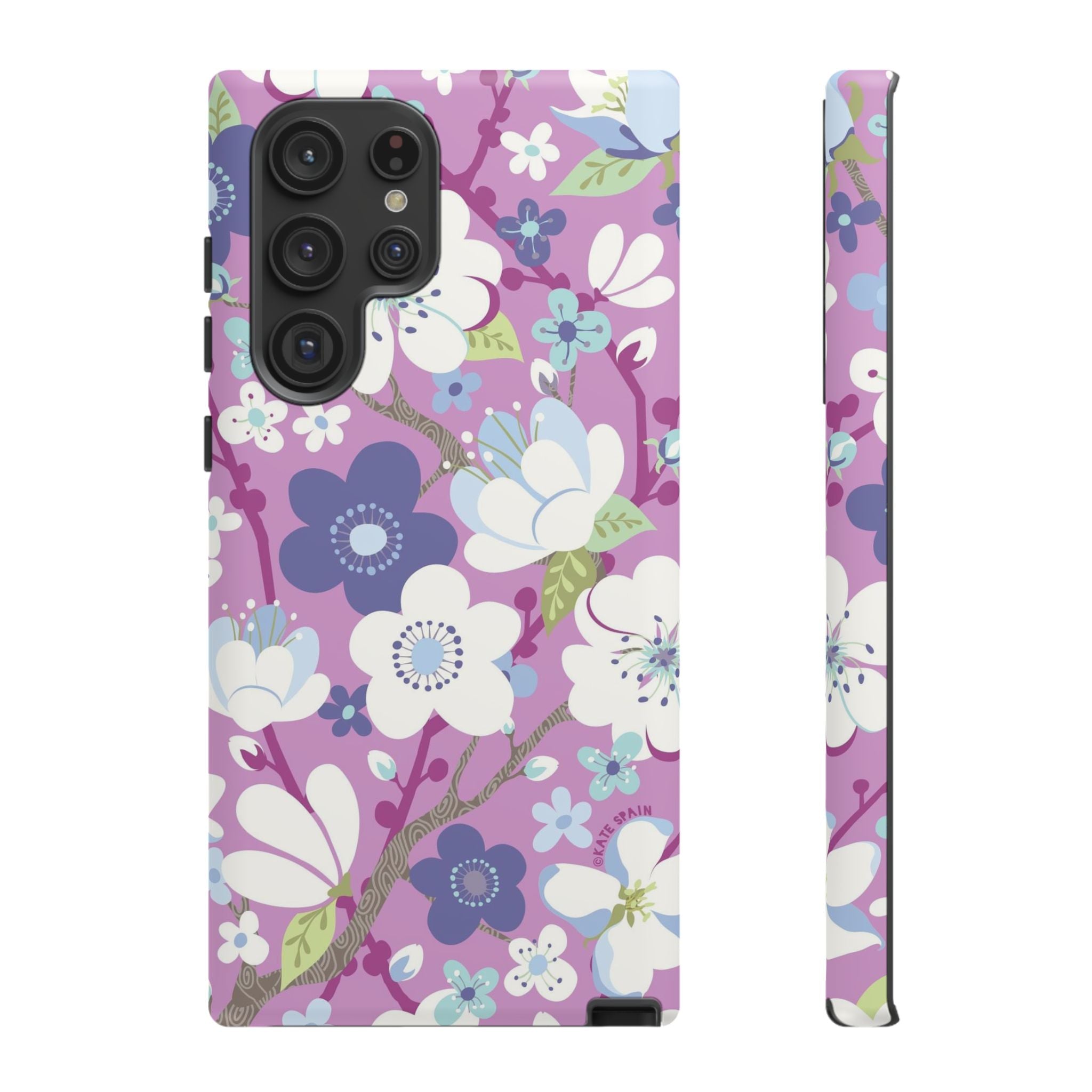 Cherry Blossom Samsung Galaxy S22 Ultra Case – Matte | mauve, white, periwinkle cherry blossom floral print