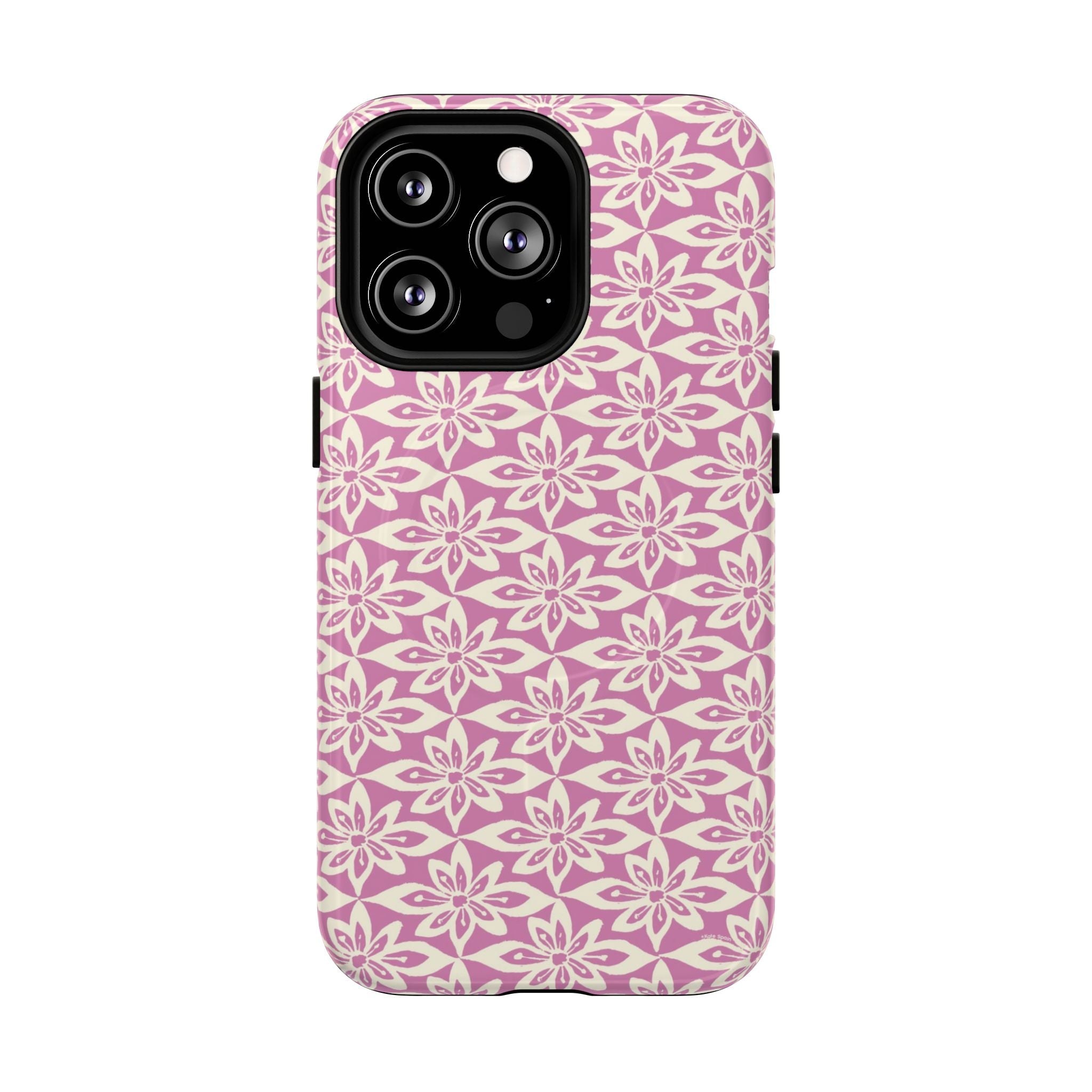 Lily Rose MagSafe iPhone 13 Pro Case – Glossy | graphic white lily print on soft rose — botanical MagSafe case by Kate Spain