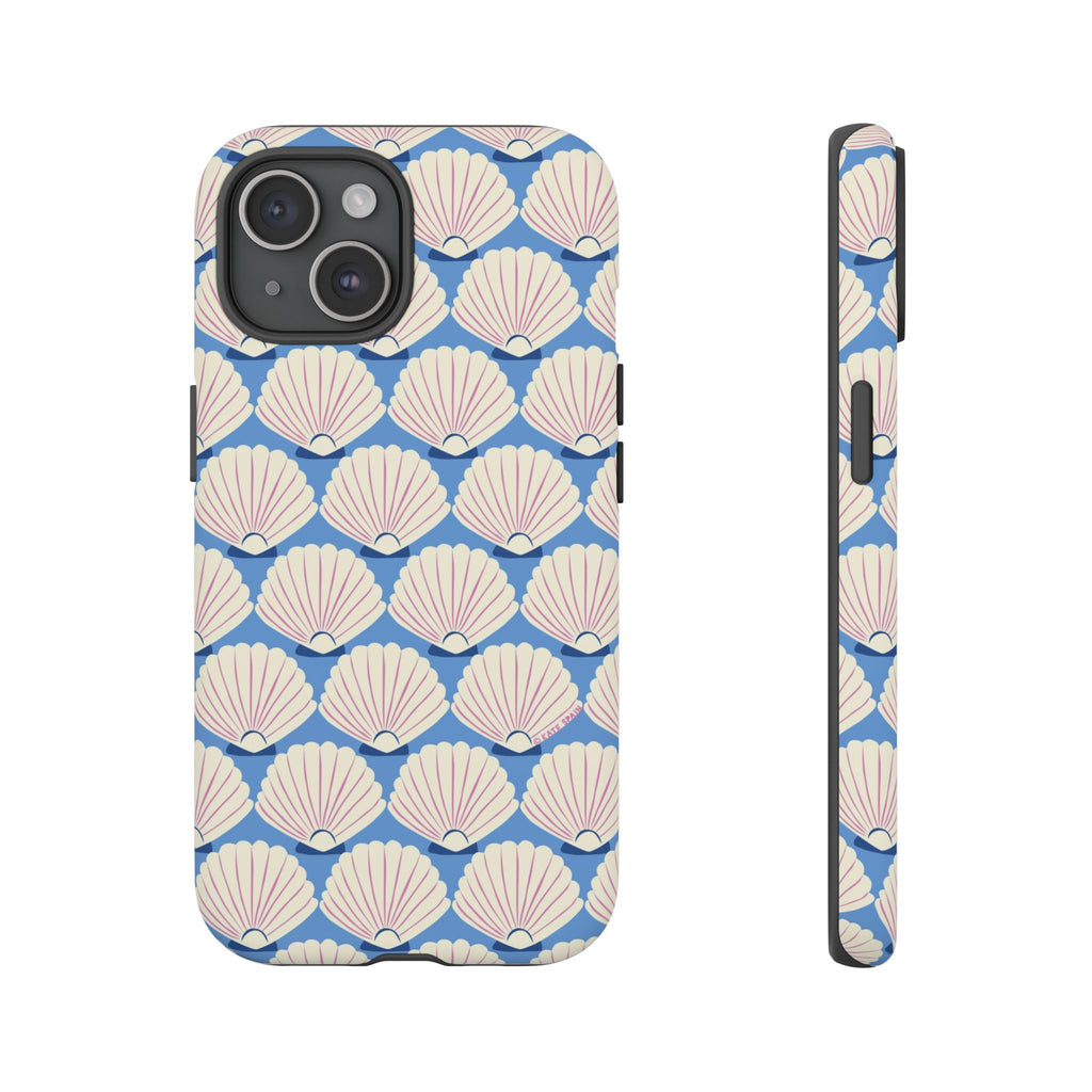 Seashells Tough iPhone 15 Case – Matte | periwinkle, cream, blush scallop shell print