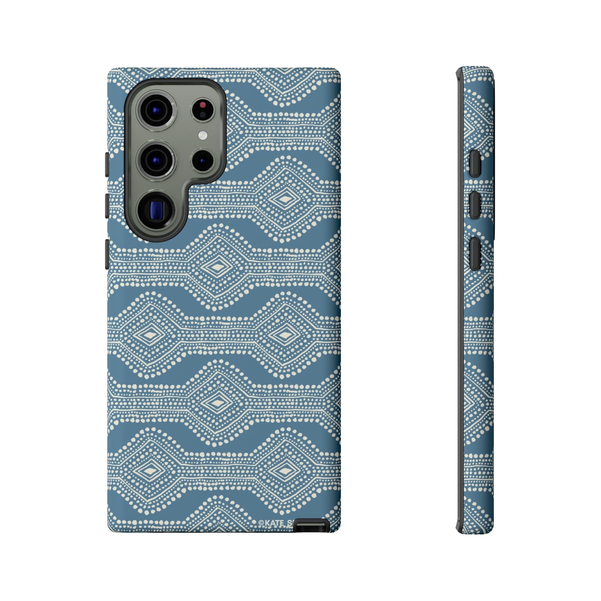 Luxury Diamond Dots Samsung Galaxy S23 Ultra Case – Matte | blue, cream geometric diamond dot lattice print