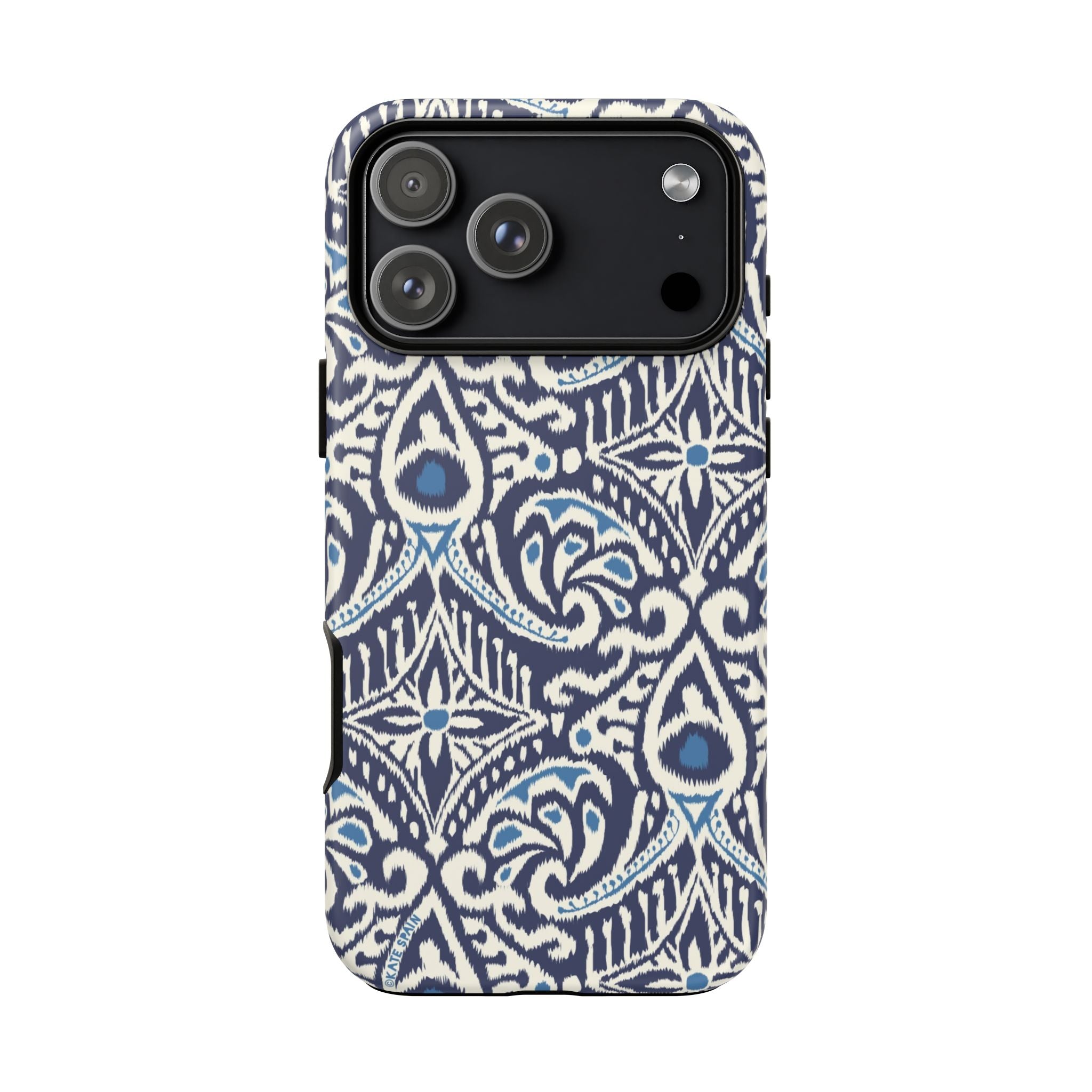 Ikat Tough iPhone 17 Pro Max Case – Matte | navy, cream, blue ikat medallion print
