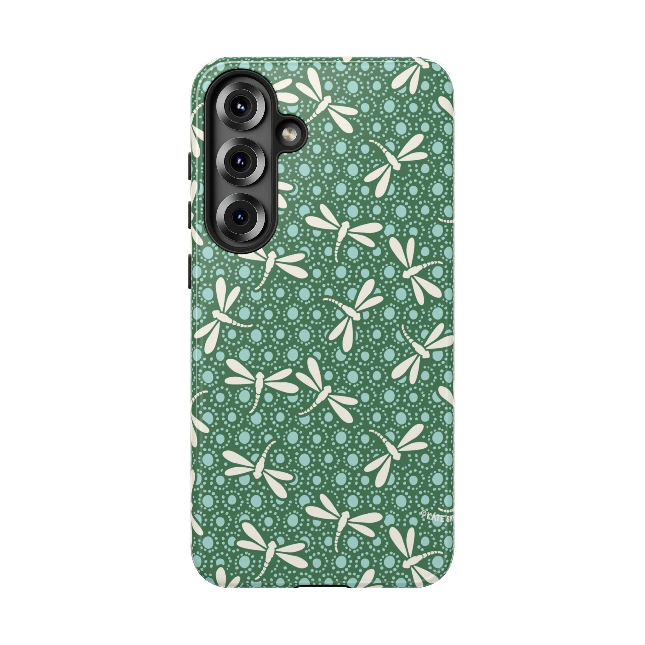 Luxury Dragonfly Samsung Galaxy S25 Plus Case – Glossy | jade green, aqua, cream dragonfly print 