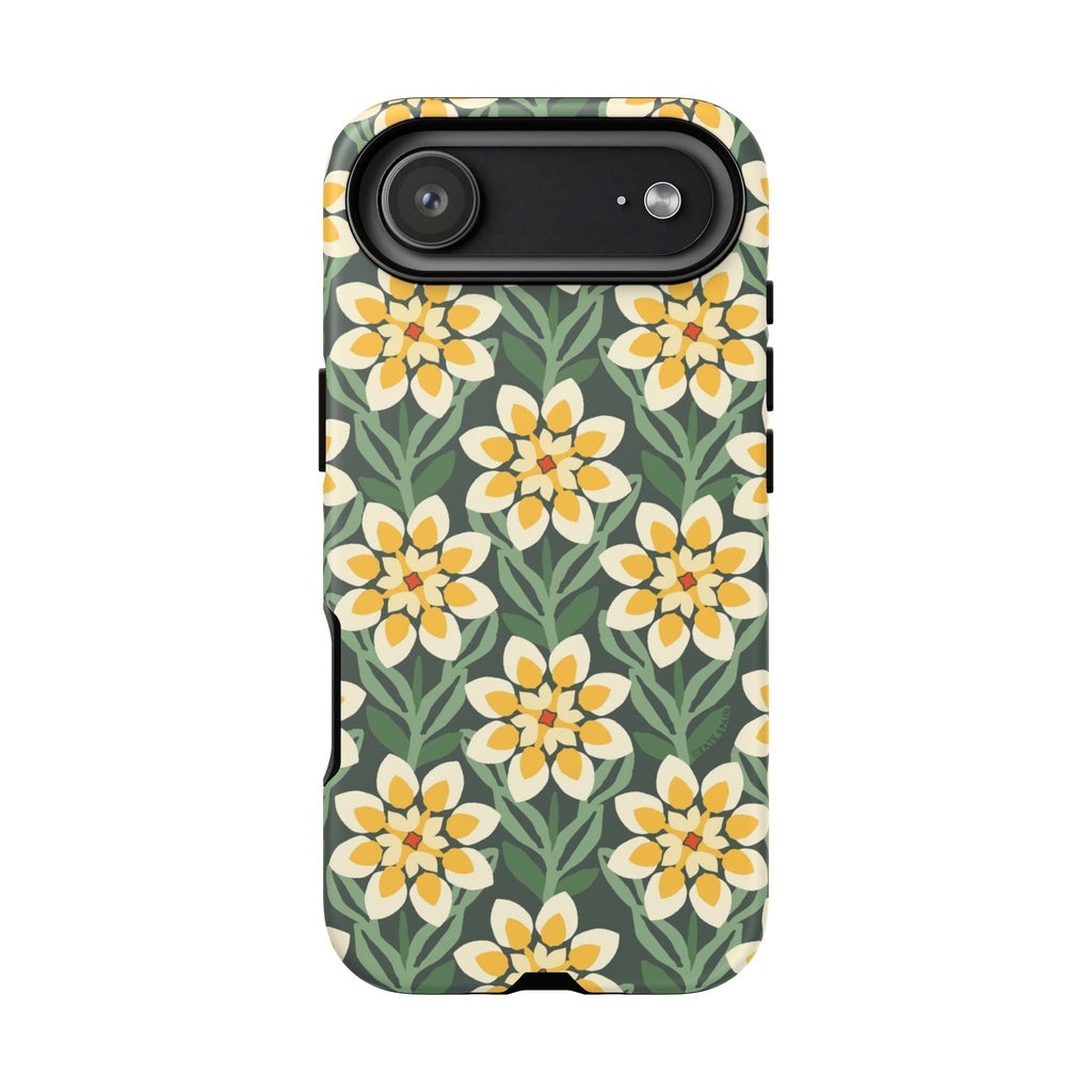 Designer Modern Dahlia Tough iPhone 17 Air Case – Matte | yellow, cream, green dahlia floral print