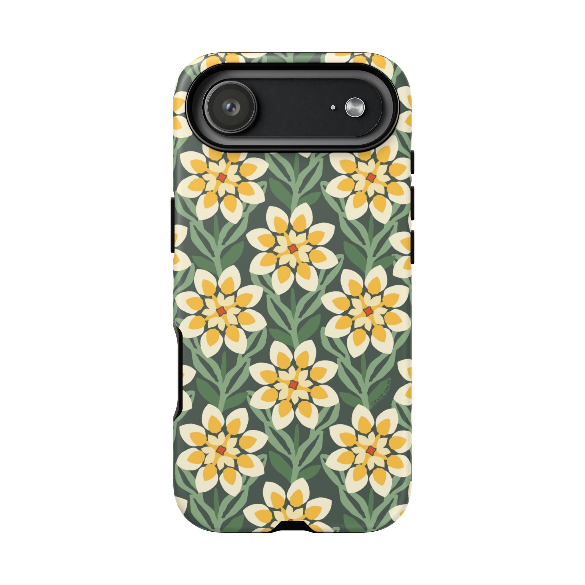 Designer Modern Dahlia Tough iPhone 17 Air Case – Matte | yellow, cream, green dahlia floral print