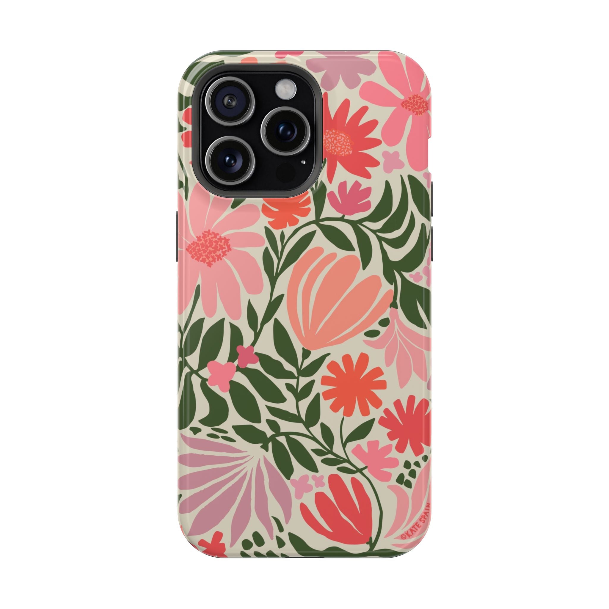 Botanica MagSafe iPhone 15 Pro Max Case – Glossy | coral, pink, sage green botanical wildflower print