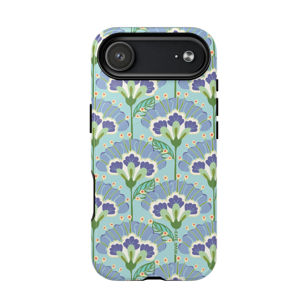 Lantern Flower MagSafe iPhone 17 Air Case – Glossy | aqua, periwinkle, green botanical lantern floral print