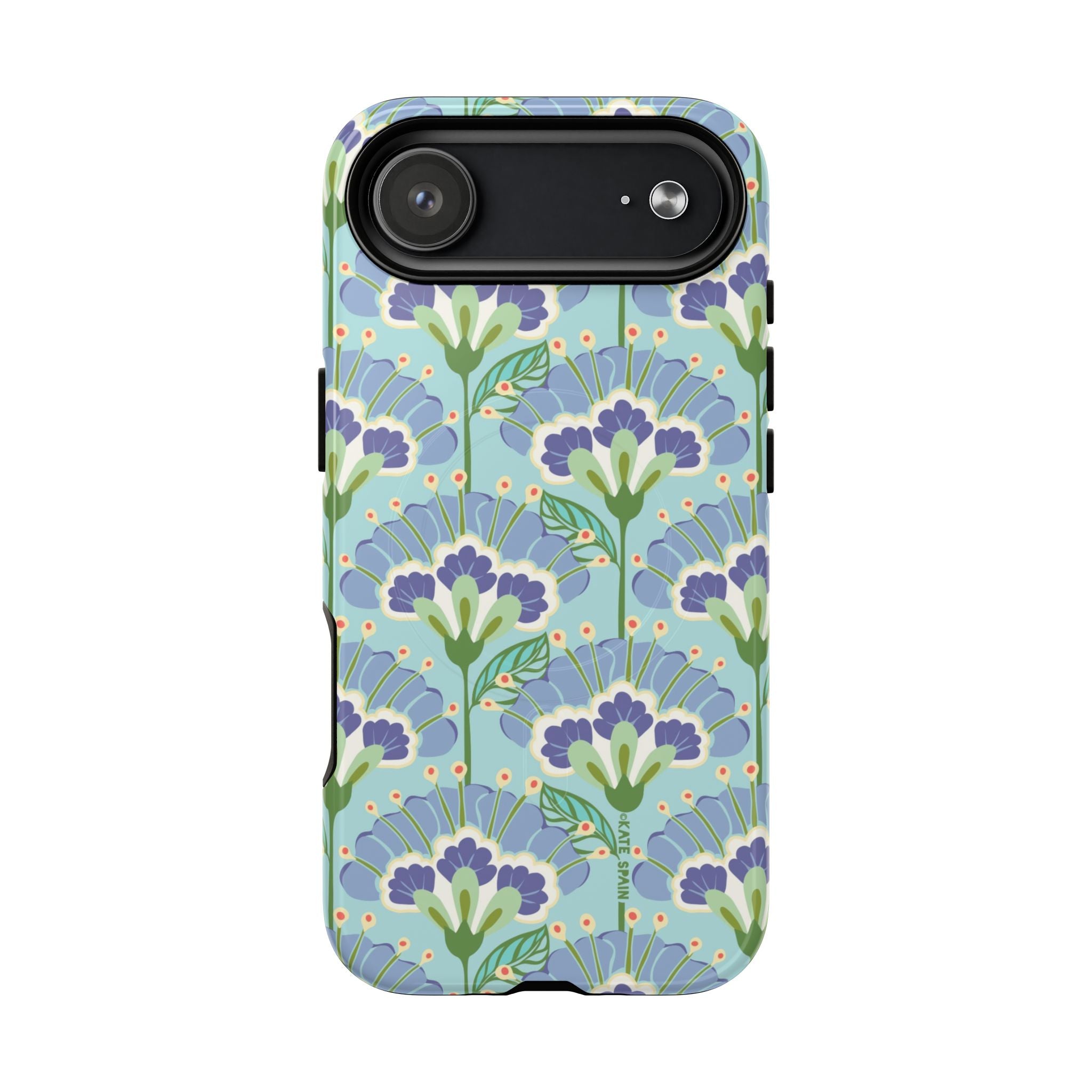 Lantern Flower MagSafe iPhone 17 Air Case – Glossy | aqua, periwinkle, green botanical lantern floral print