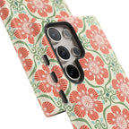 Luxury Barcelona Flowers Samsung Galaxy S24 Ultra Case – Glossy | close-up of 5 camera lenses and case in cream, coral, sage botanical floral print