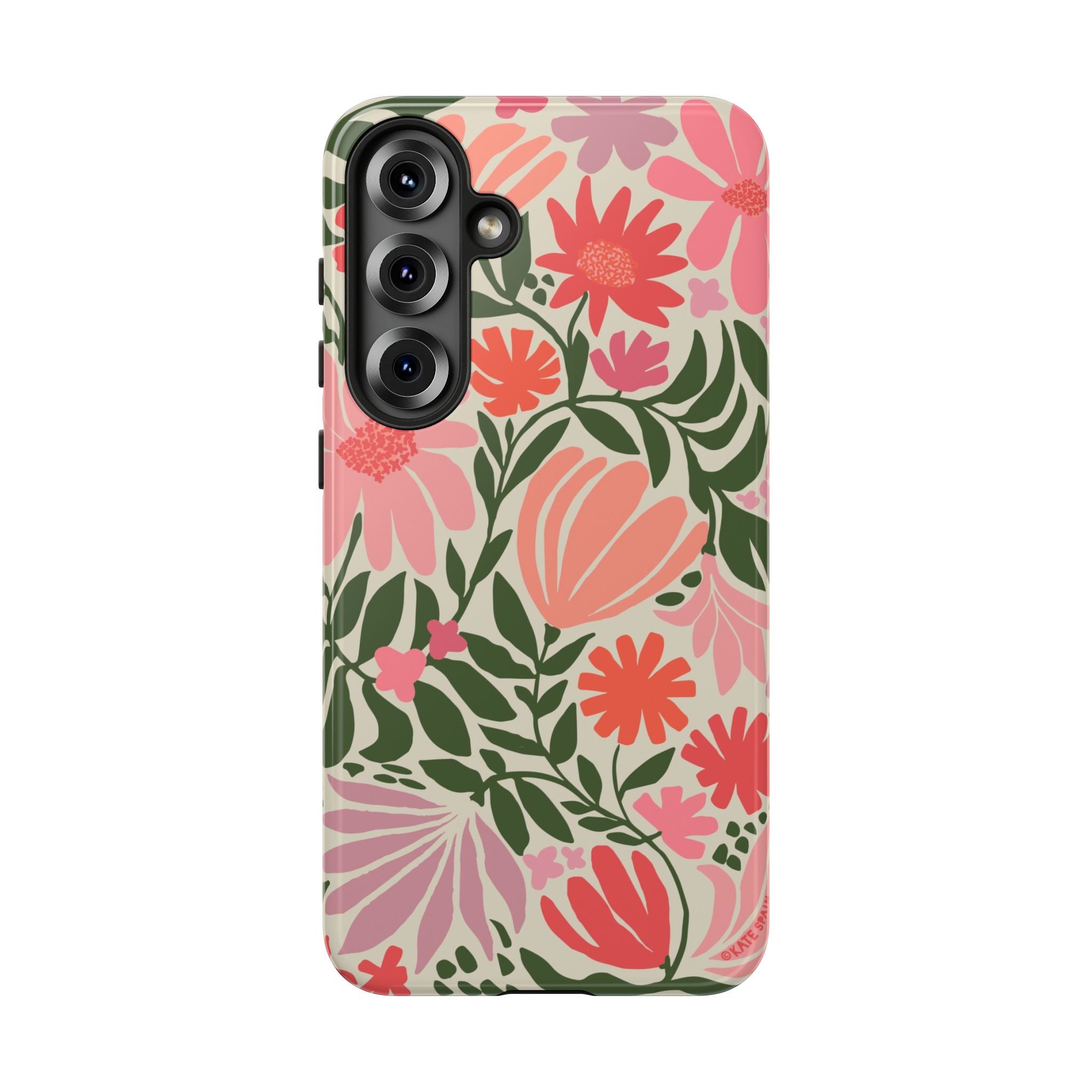 Luxury Botanica Samsung Galaxy S25 Plus Case – Glossy | cream, coral, pink botanical wildflower print