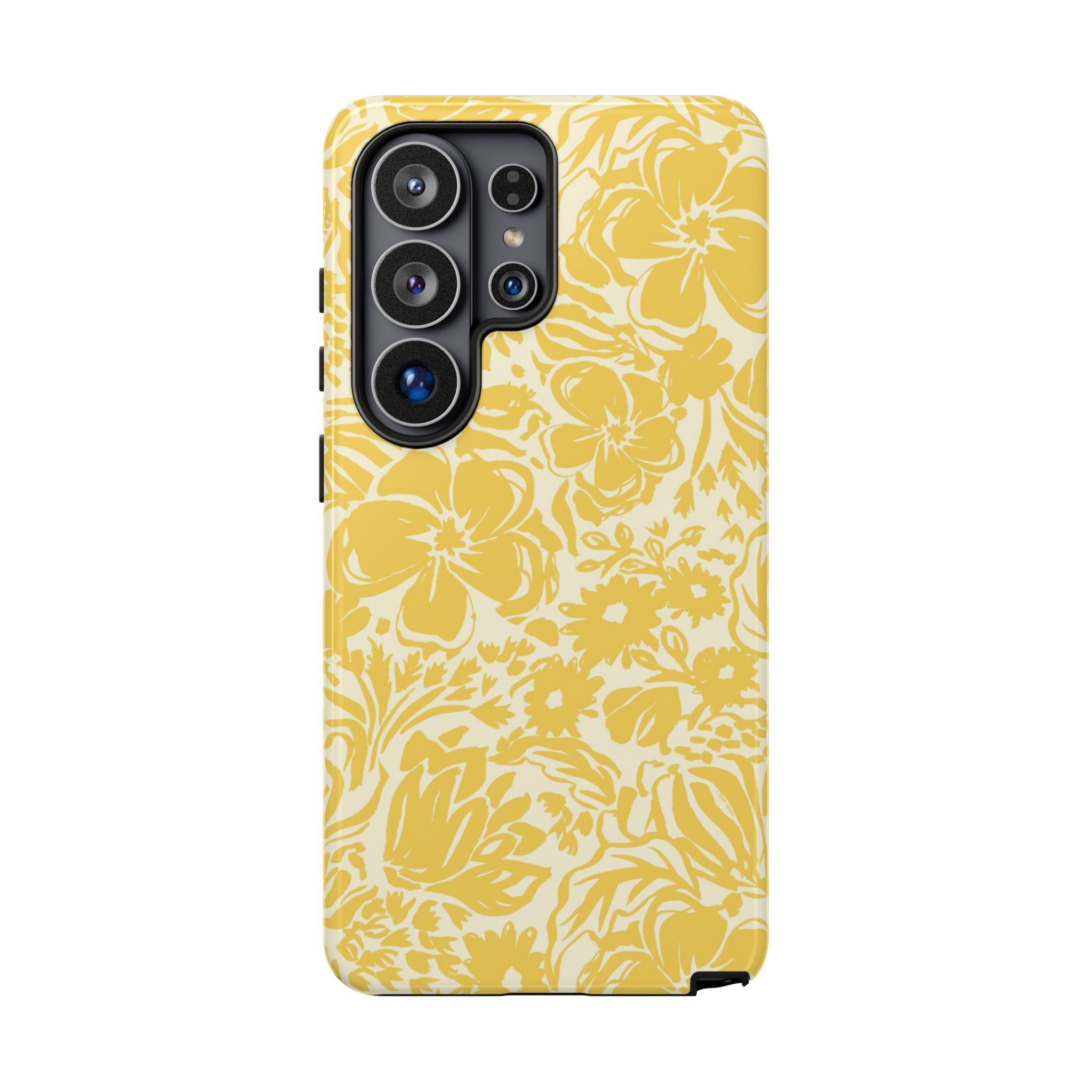 Rhapsody Yellow Samsung Galaxy S26 Ultra Glossy case — bold golden yellow floral print on cream by Kate Spain