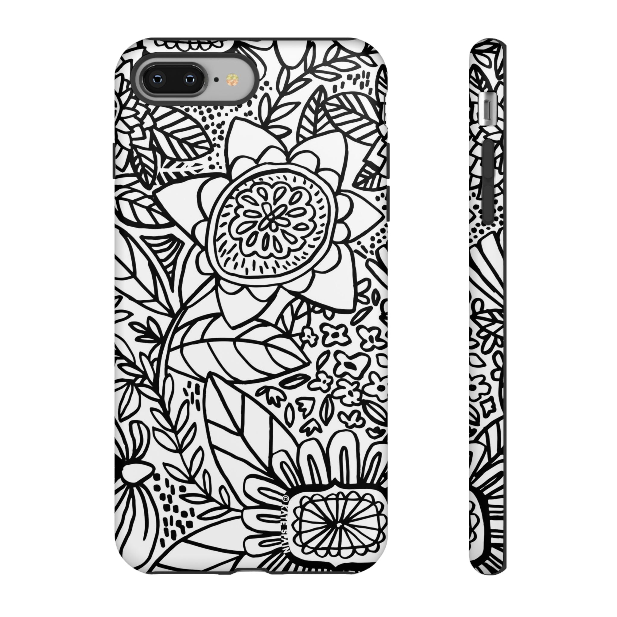 Esprit Tough iPhone 8 Plus Case – Matte | white, black botanical line art floral print
