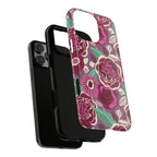 Tea Rose Burgundy Tough iPhone 16 Pro Max Case – dual-layer construction detail | burgundy, magenta, plum botanical rose floral print