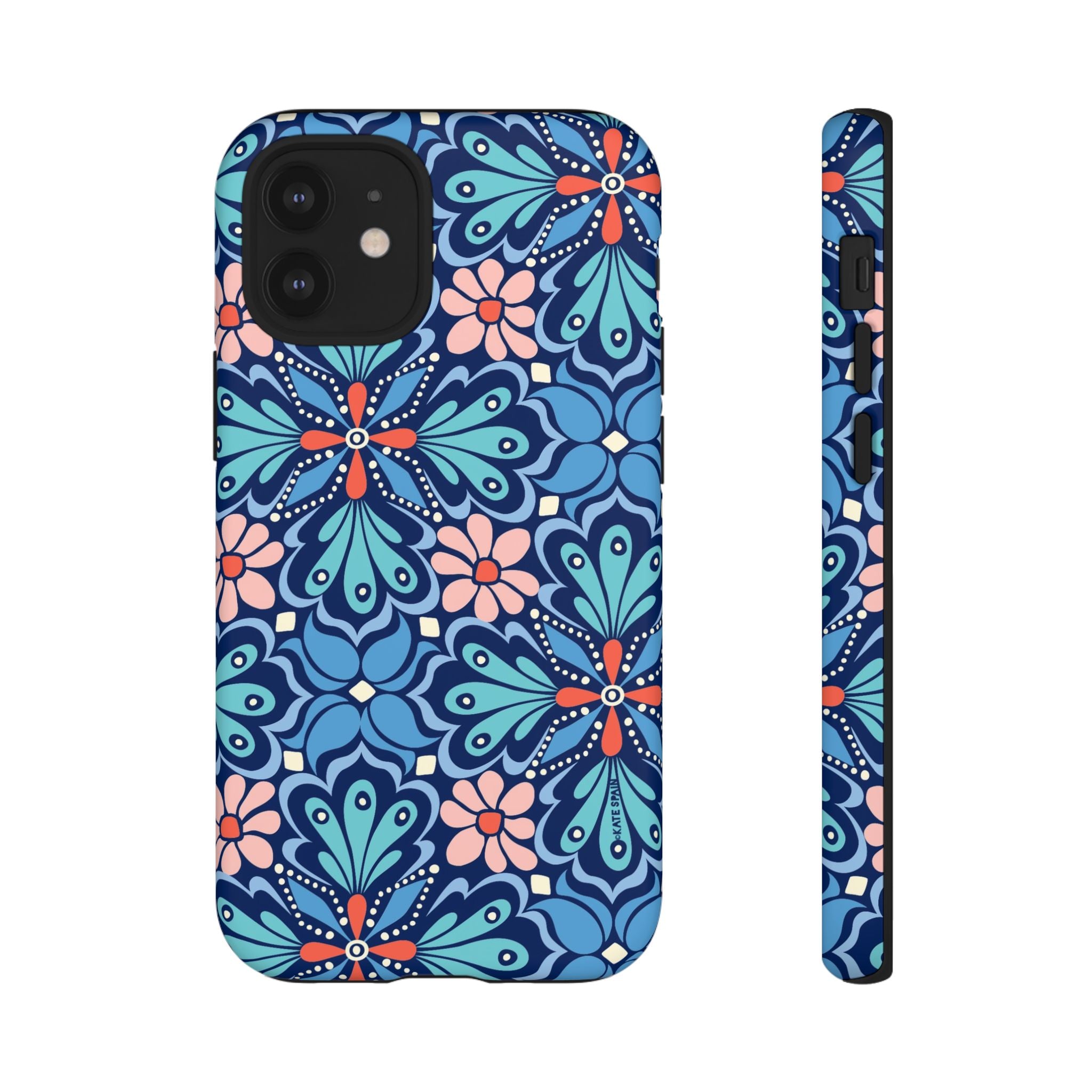 Bolero Tough iPhone 12 Mini Case – Matte | navy, cobalt, blush geometric medallion floral print