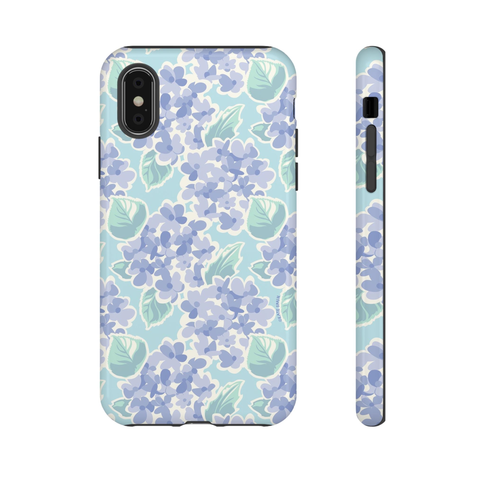 Nantucket Hydrangea Tough iPhone XS Case – Glossy | white, lavender, mint watercolor hydrangea print