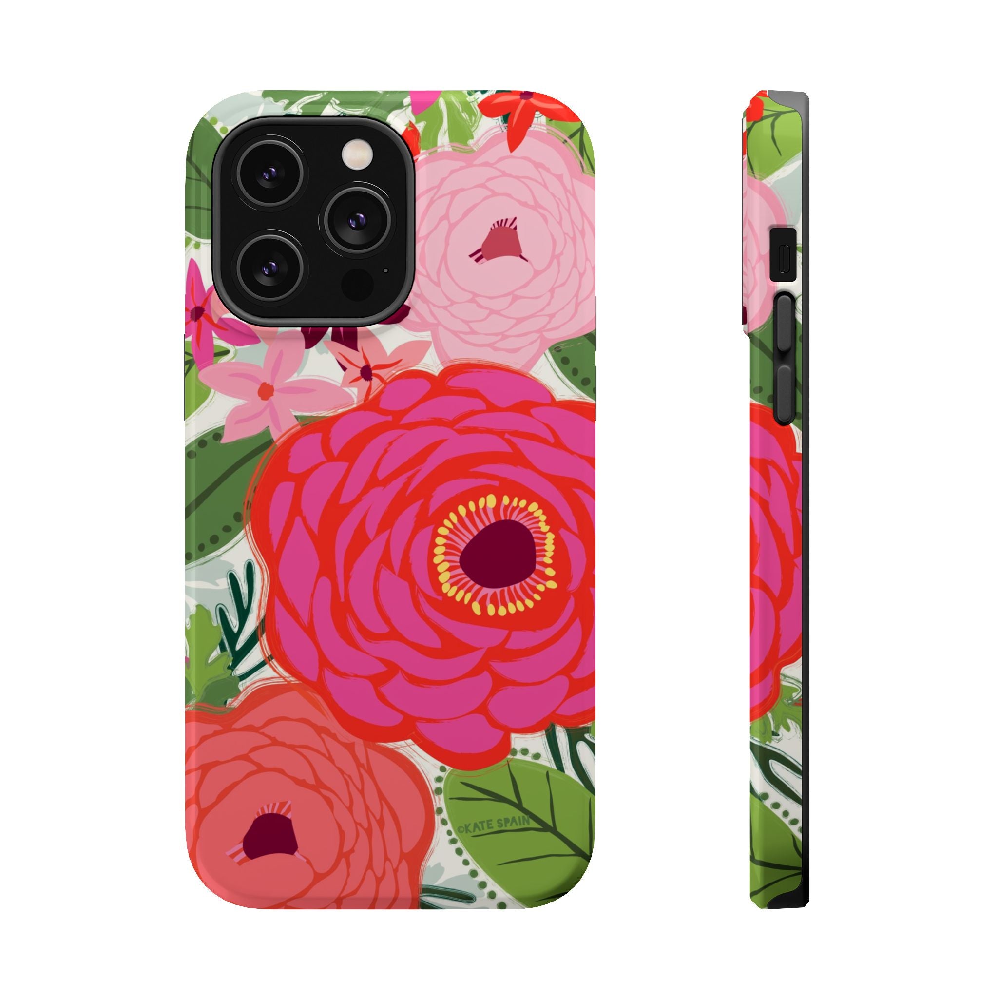 Bloomerie MagSafe iPhone 14 Pro Max Case – Glossy | cream, magenta, coral botanical peony floral print