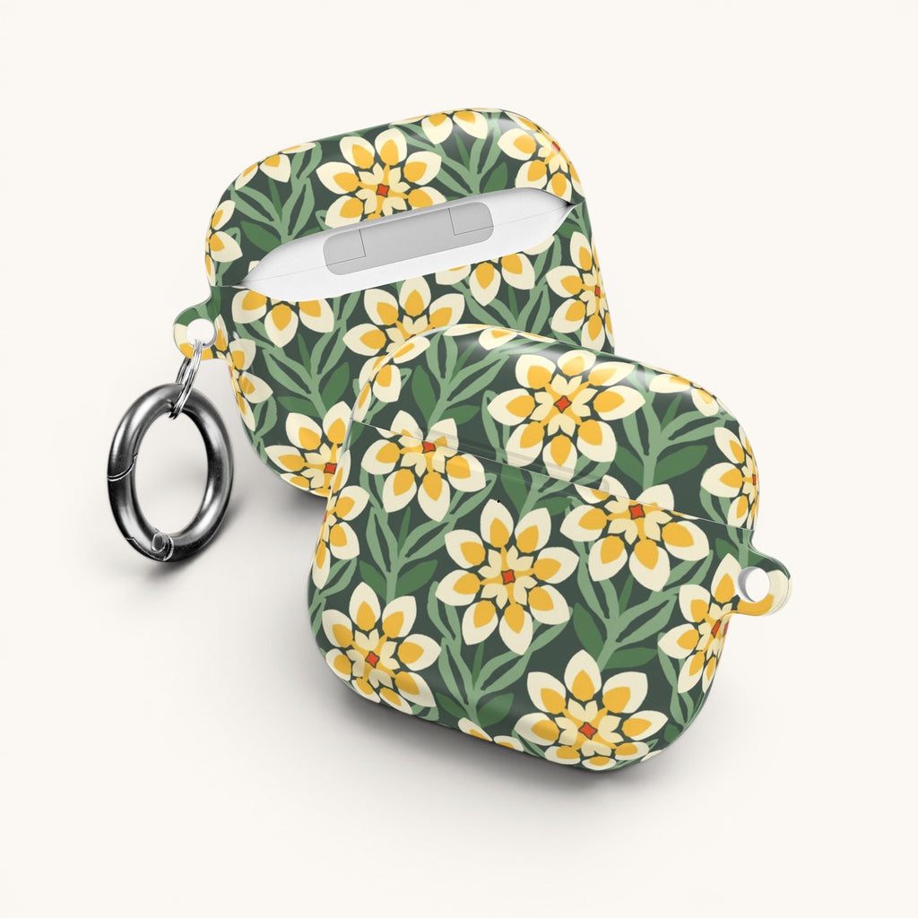 Modern Dahlia Green + Yellow AirPods Case