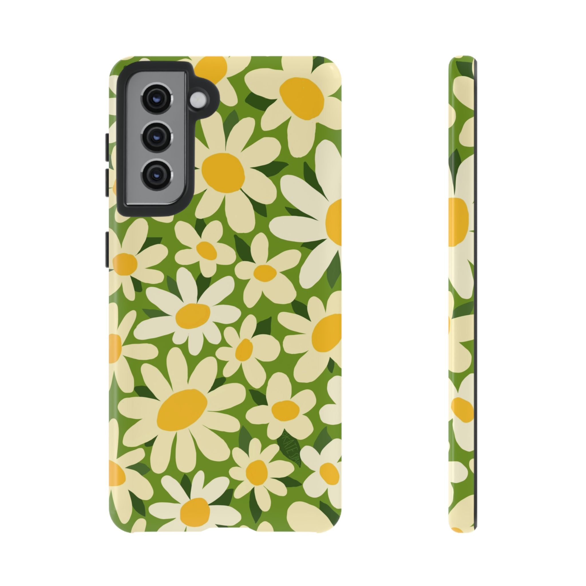 Luxury Shasta Samsung Galaxy S21 Case – Glossy | green, white, yellow daisy floral print