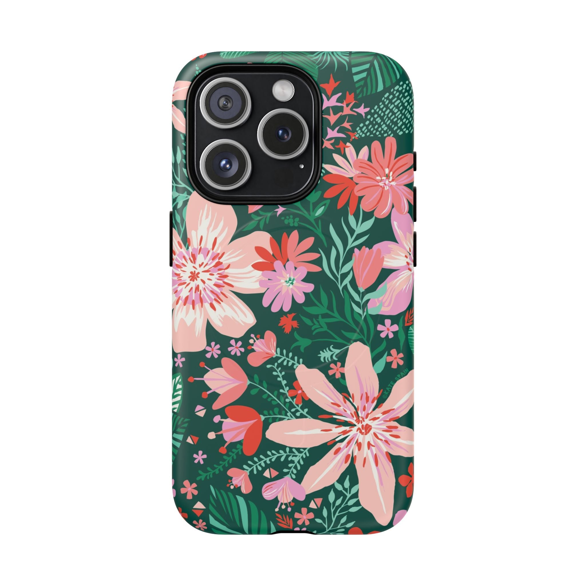 Bonaire MagSafe iPhone 15 Pro Case – Matte | jade, pink, white tropical floral botanical print