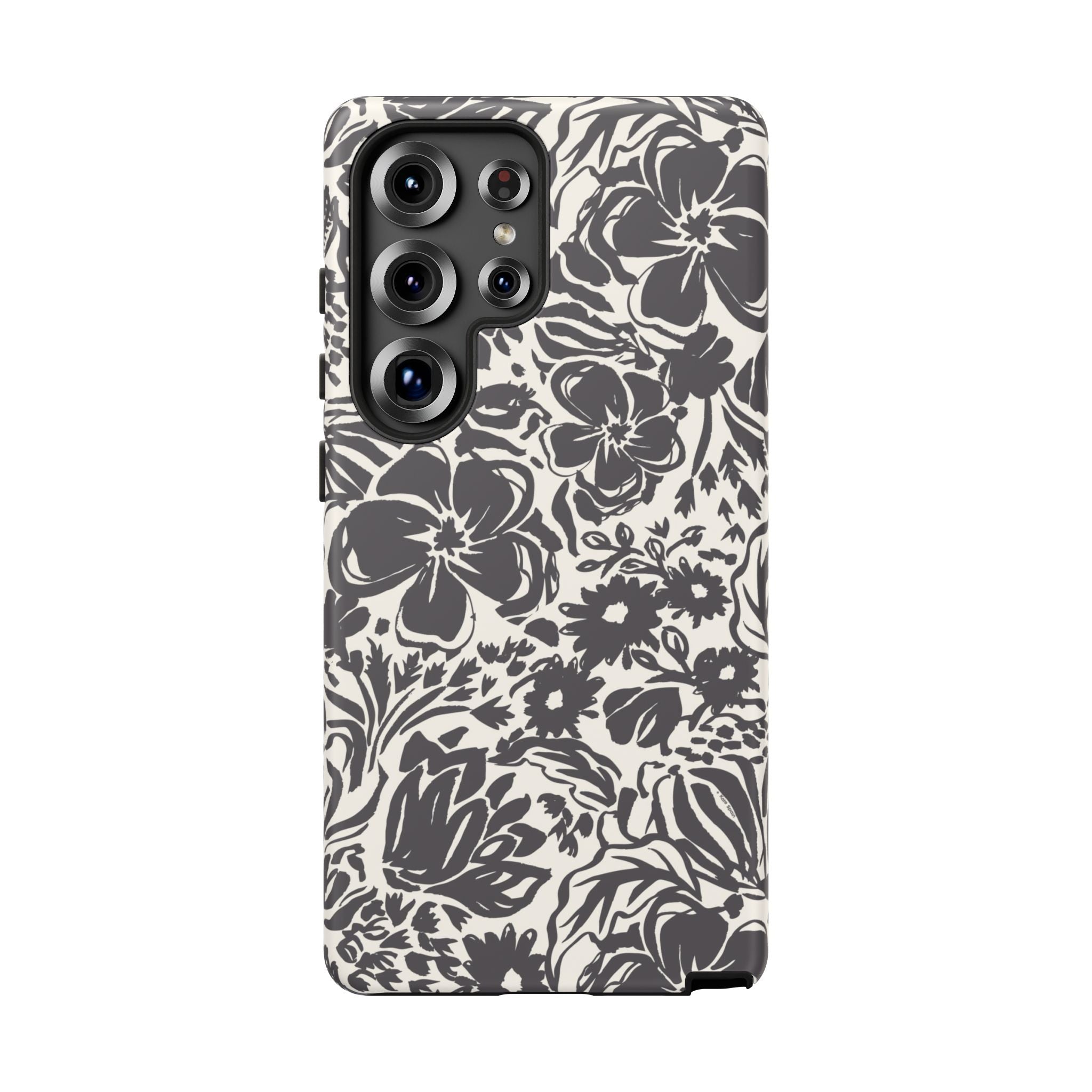 Rhapsody Black Samsung Galaxy S25 Ultra Matte case — bold charcoal floral print on cream by Kate Spain