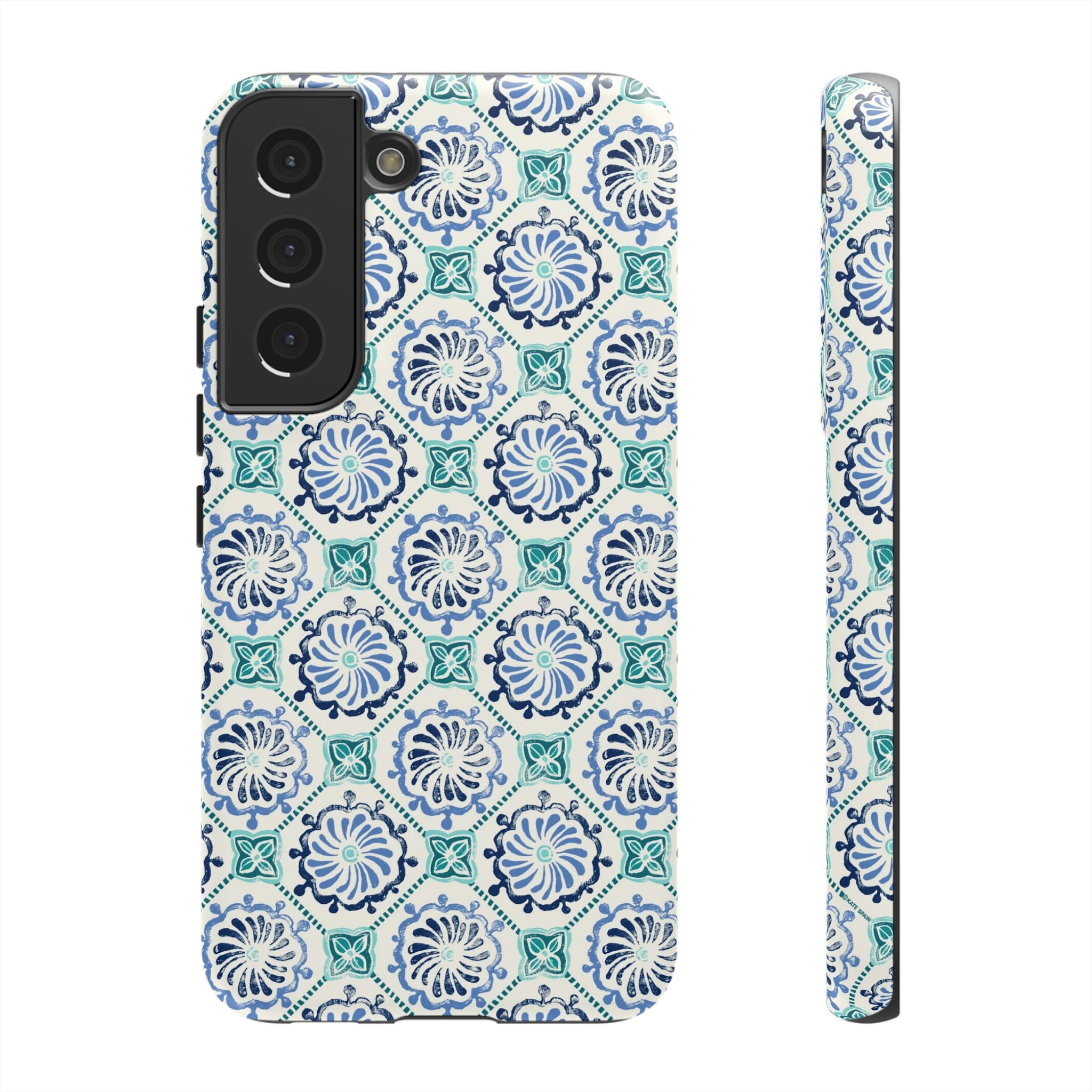 Horizon Blue Tile Samsung Galaxy S22 Case – Matte | blue, turquoise, cream white dual-layer protection