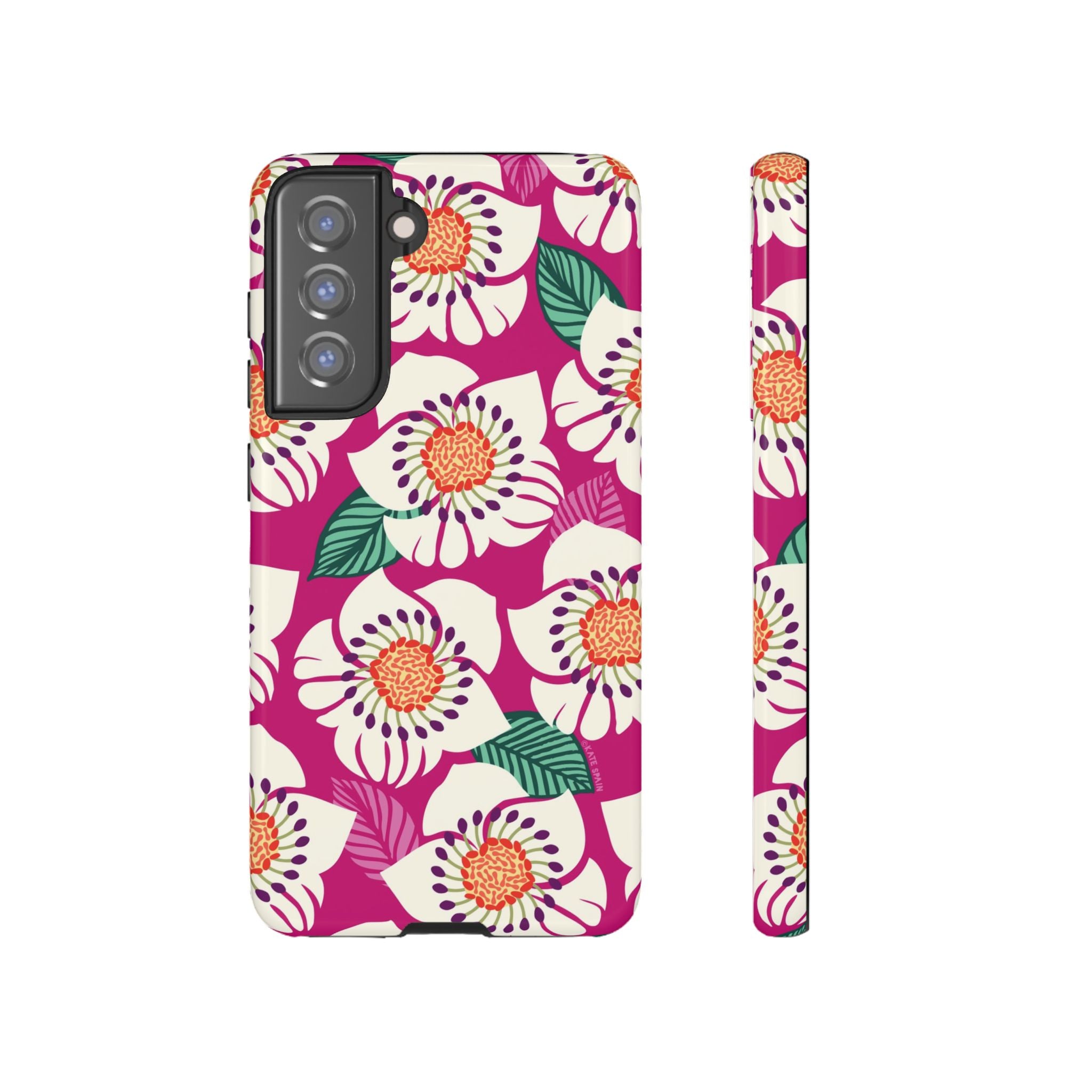 Artistic Panache Samsung Galaxy S21 FE Case – Glossy | berry, cream white, peach anemone floral print
