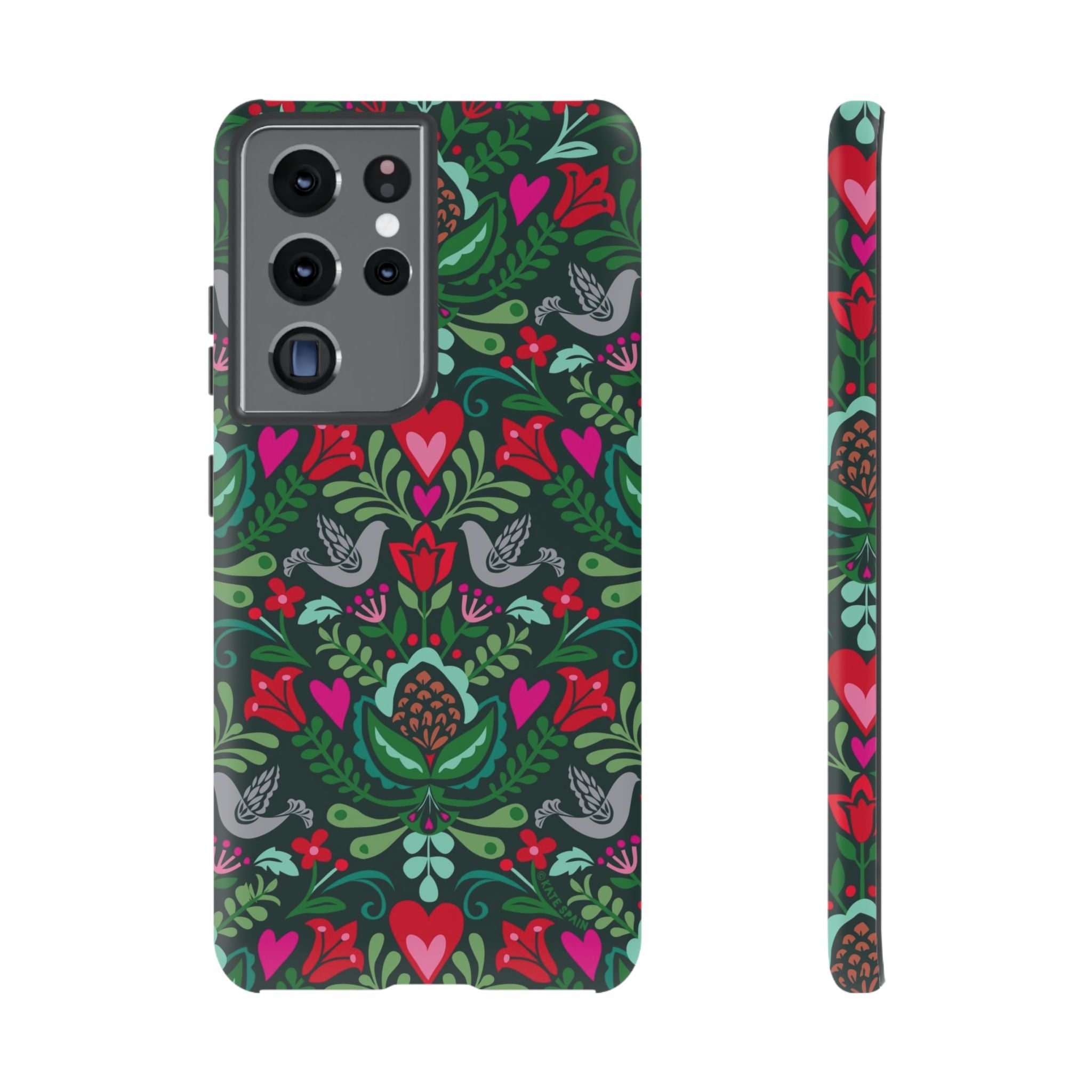 Rosemaling Samsung Galaxy S21 Ultra Case – Matte | forest green, red, pink rosemaling floral print