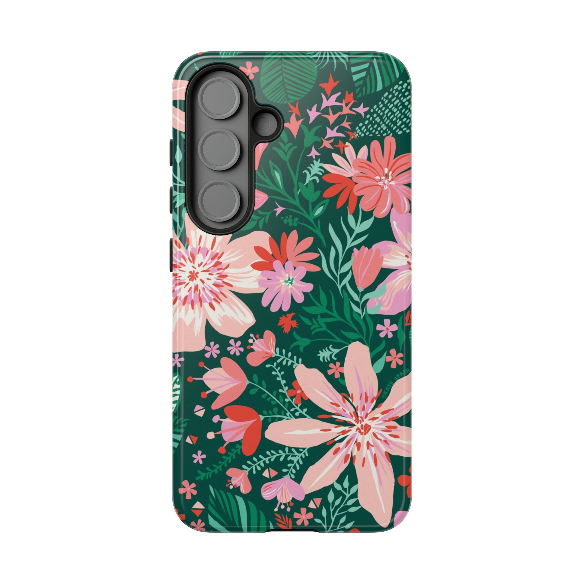 Tropical Bonaire Samsung Galaxy S25 Case – Glossy | jade, pink, white tropical floral botanical print