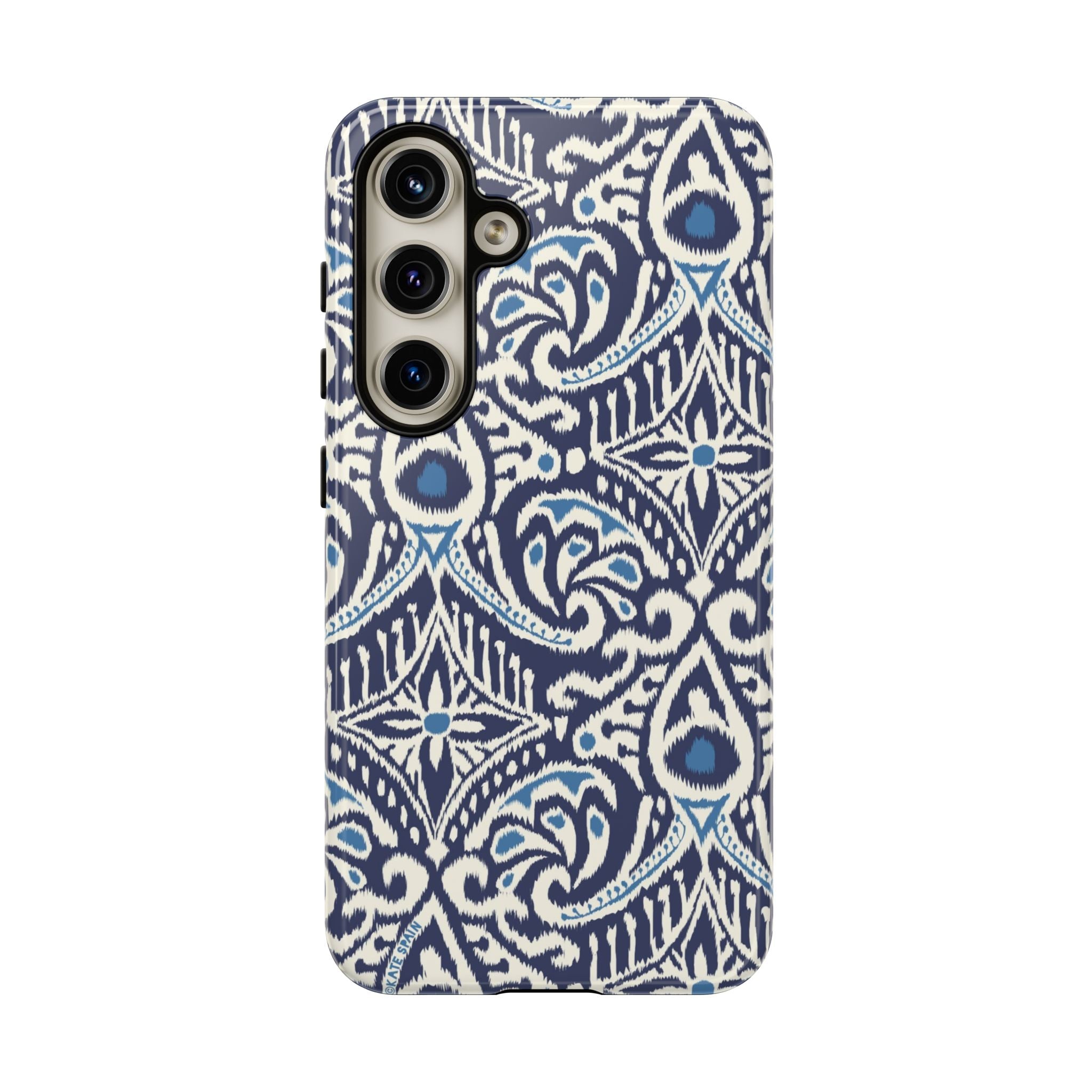 Luxury Ikat Samsung Galaxy S24 Case – Glossy | navy, white, aqua ikat geometric medallion print