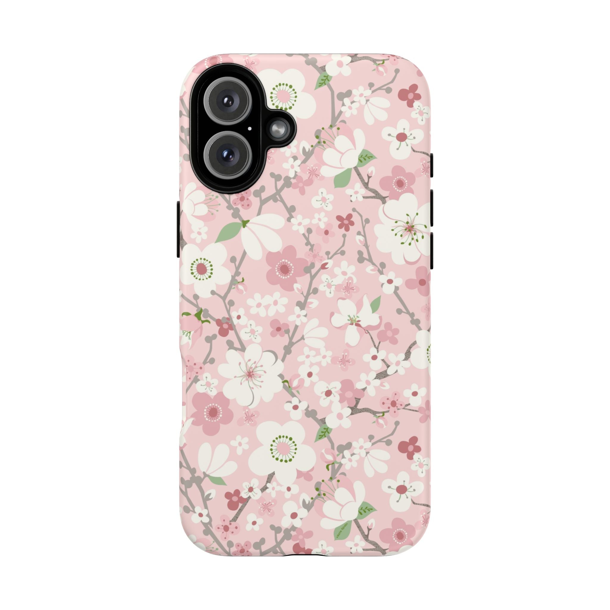 Luxury Pink Cherry Blossom Tough iPhone 16 Plus Case – Matte | light pink, white, cherry blossom floral print