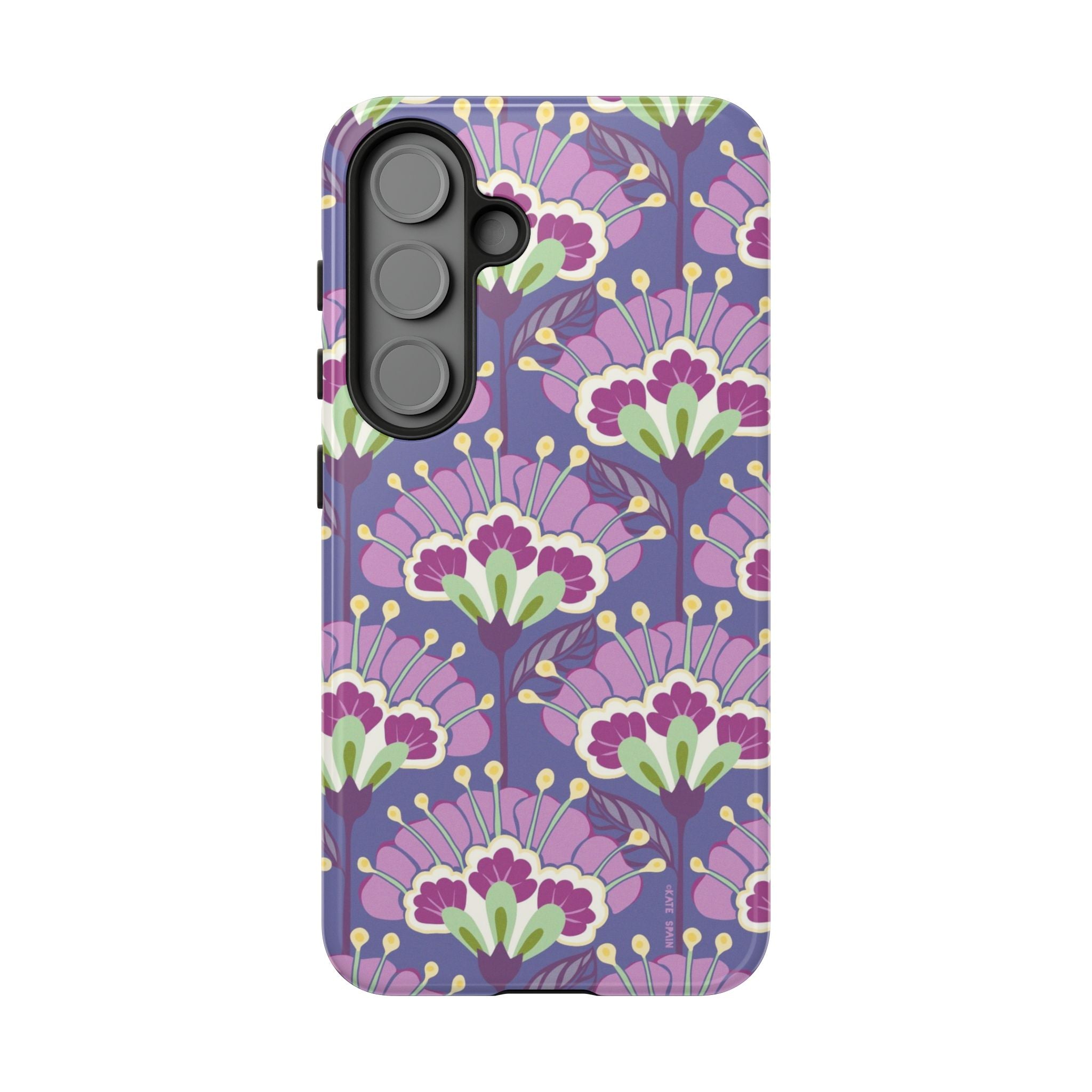 Luxury Lantern Flower Samsung Galaxy S25 Case – Glossy | mauve, purple, lime green floral print
