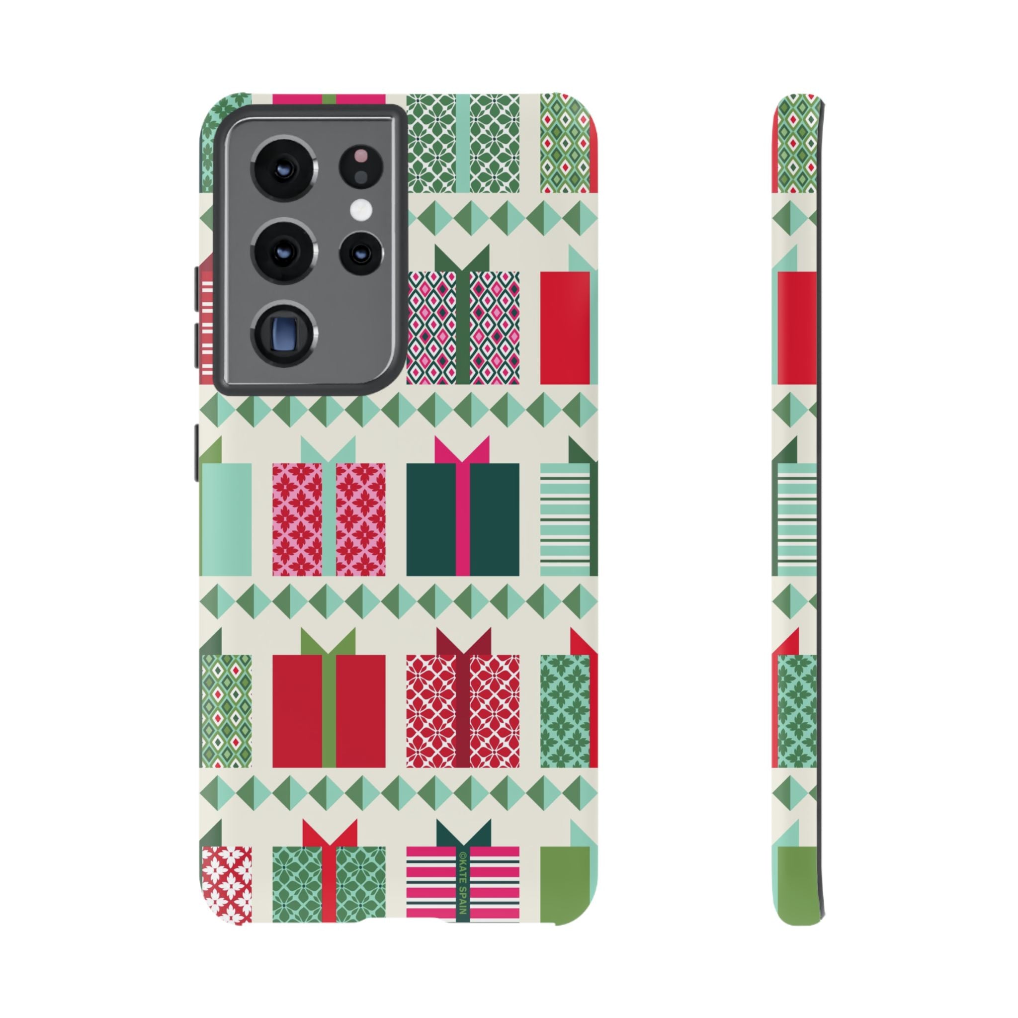 All Wrapped Up Samsung Galaxy S21 Ultra Case – Matte| cream, red, pink, green, mint geometric gift wrap holiday print