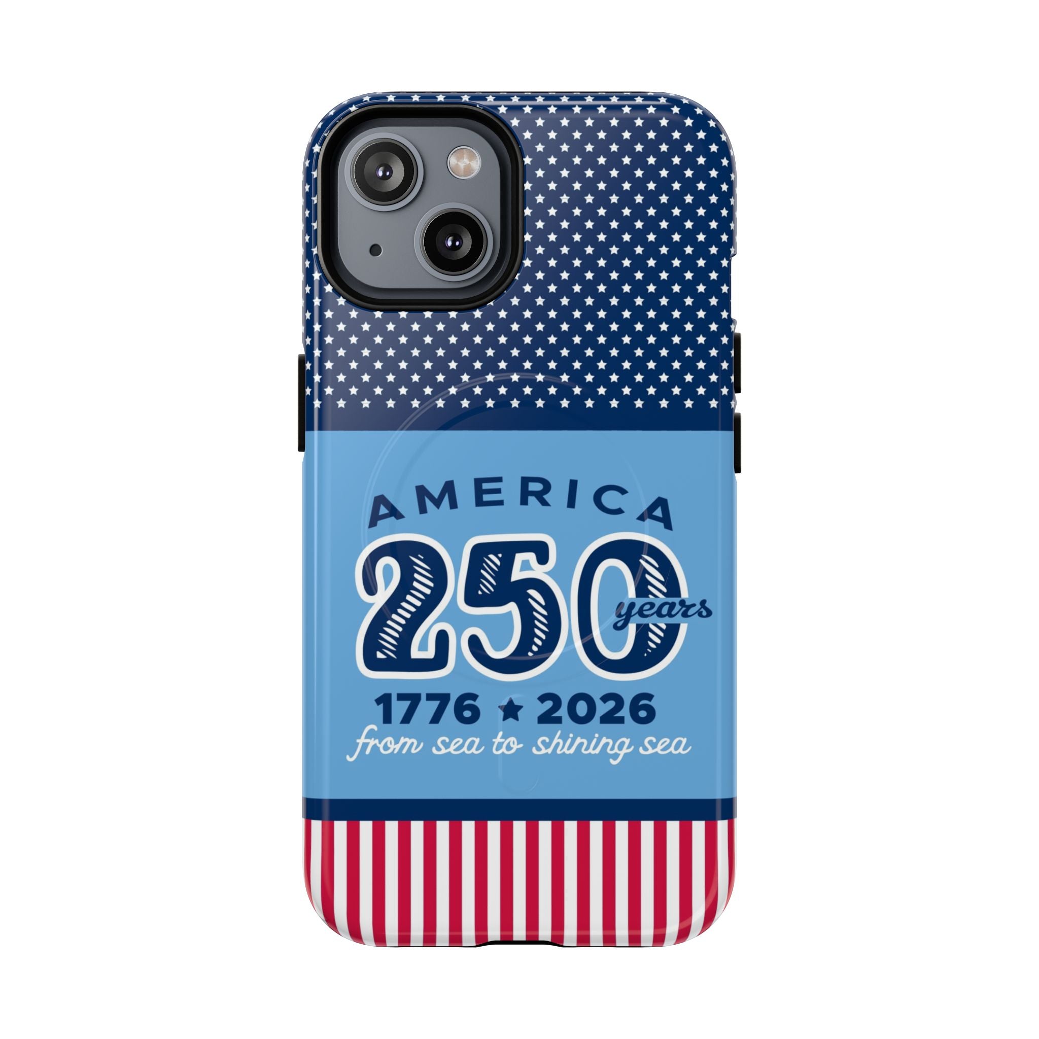 Sea to Shining Sea MagSafe iPhone 14 Case – Glossy | navy, sky blue, red, white American stars & stripes 250th anniversary print