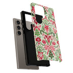 Luxury Wonderland Samsung Galaxy S24 Ultra Case – Glossy | detail view of layered construction of case in cream, red, green ornate damask Christmas floral print