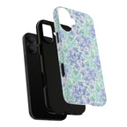 Nantucket Hydrangea MagSafe iPhone Case – lifestyle angled view of dual layer ultimate protection, buttons and camera cutout