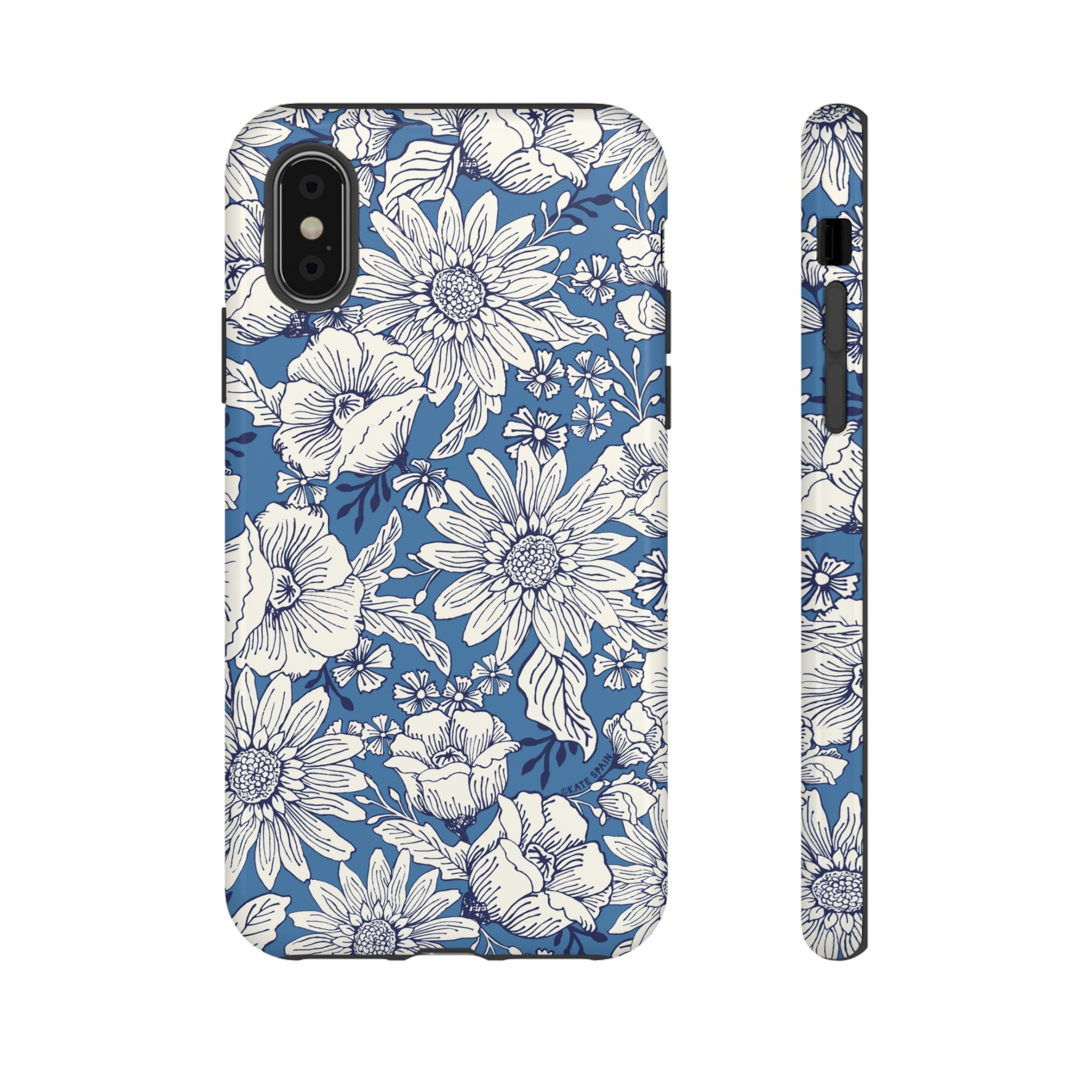 Jardin Tough iPhone X Case – Glossy | blue and cream botanical garden print