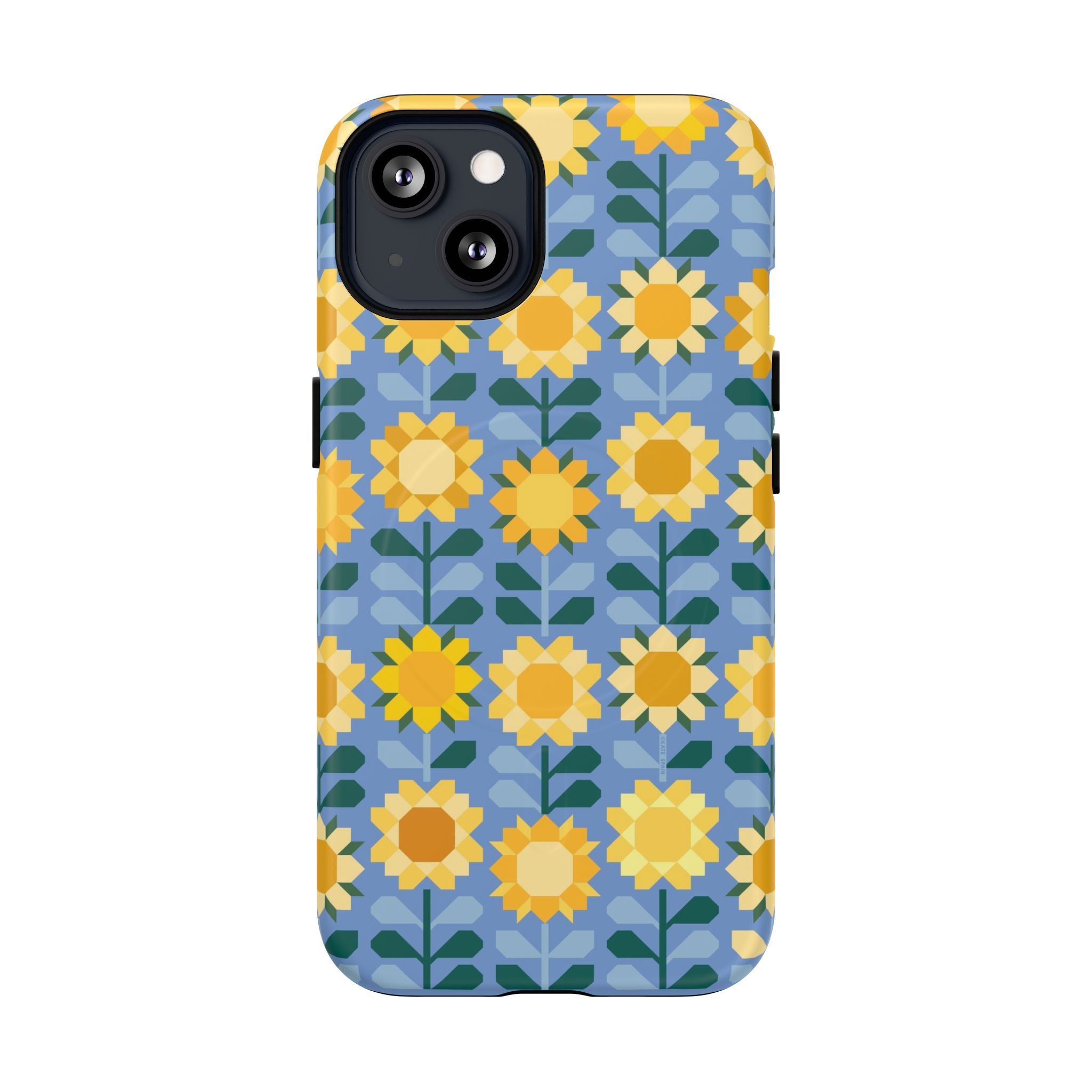 Sunflowers MagSafe iPhone 13 Case – Matte | blue, yellow, gold geometric sunflower print