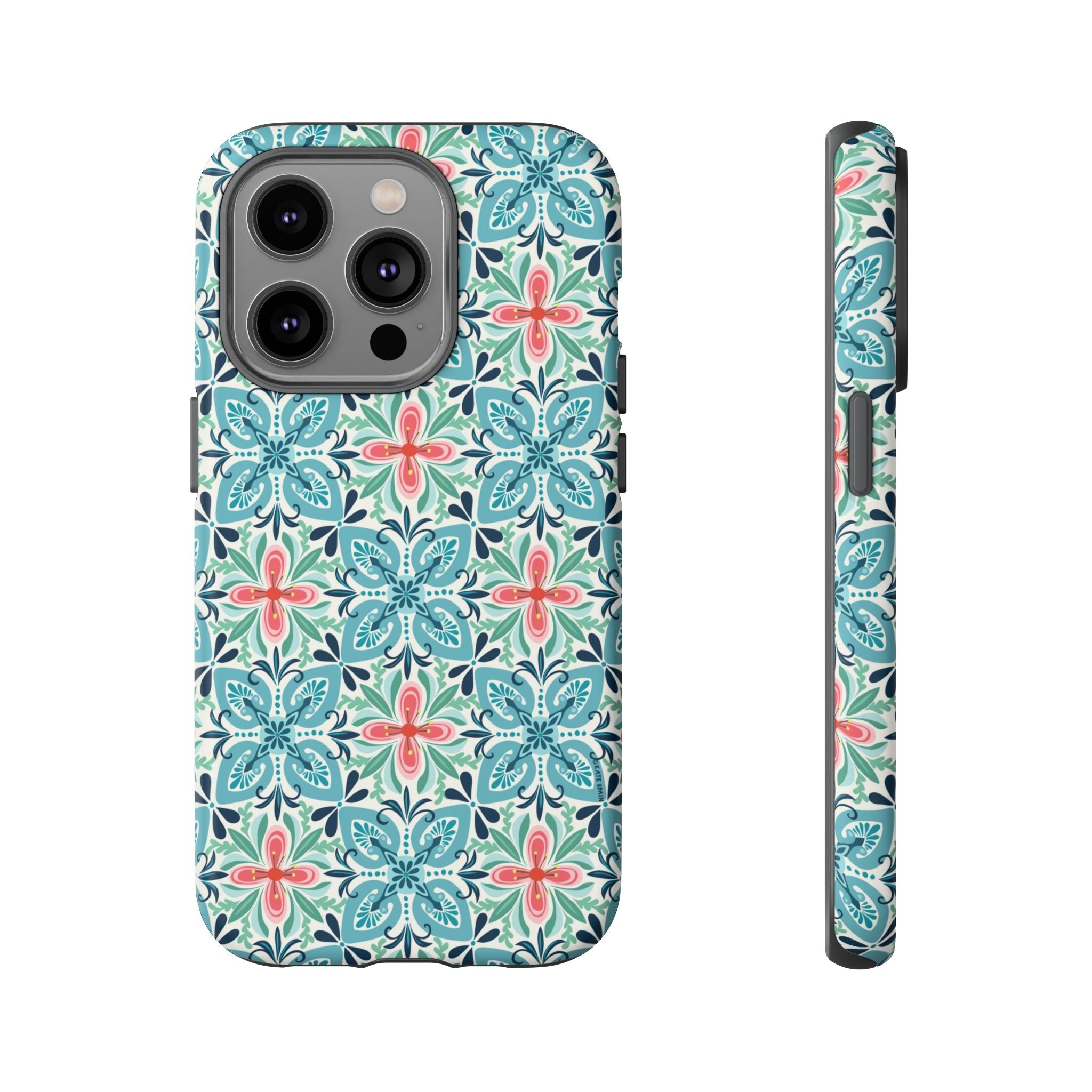 Stonecrop Tough iPhone 14 Pro Case – Matte | sage, cream, blush botanical succulent print