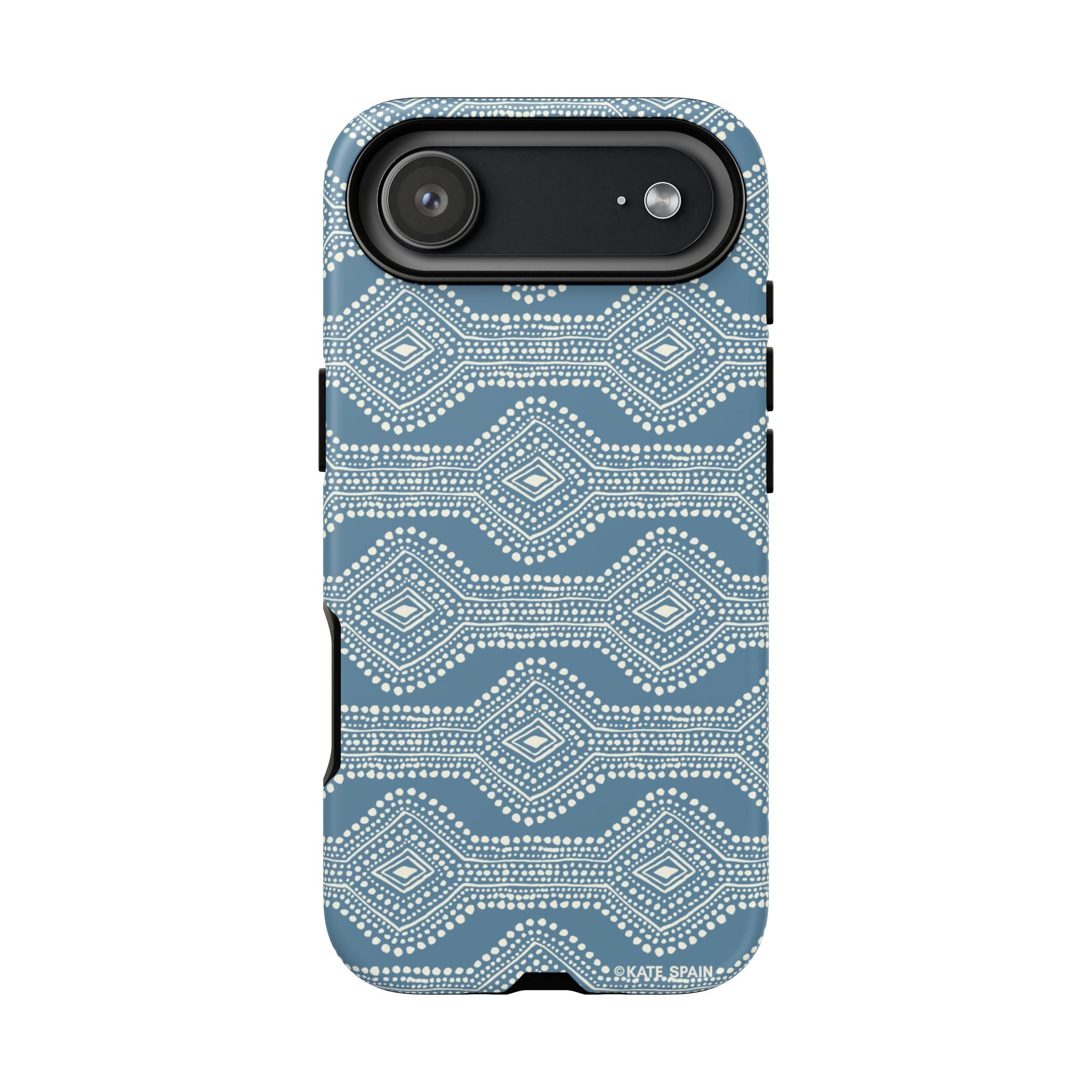 Diamond Dots Tough iPhone 17 Air Case – Matte | steel blue, white diamond dot geometric print