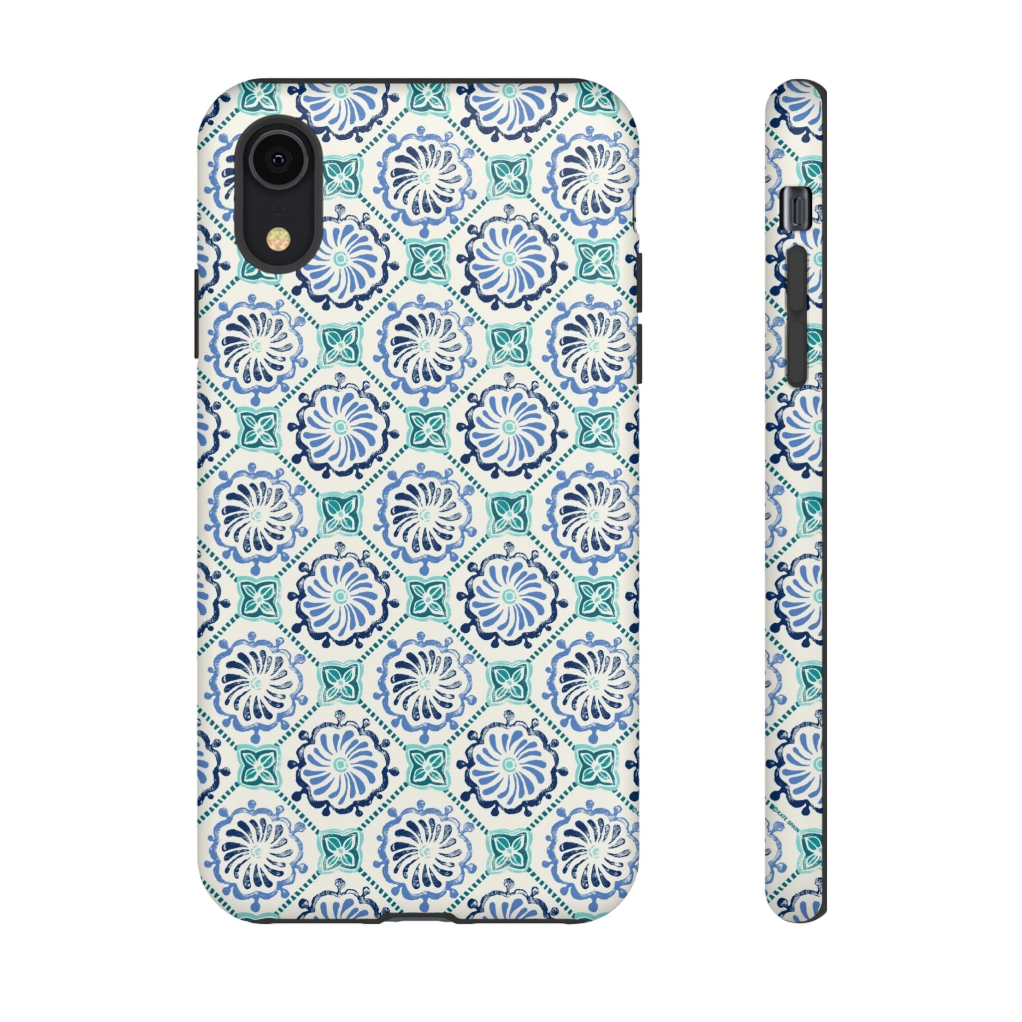 Horizon Blue Tile Tough iPhone XR Case – Matte | blue, turquoise, cream white dual-layer protection