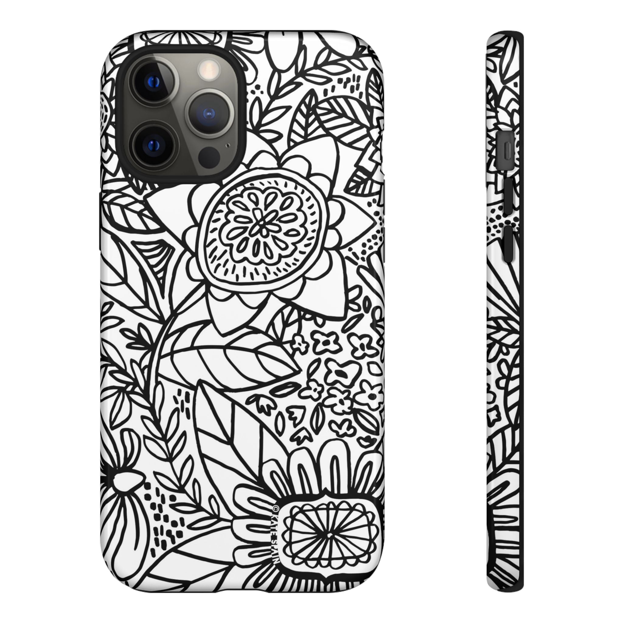 Esprit Tough iPhone 12 Pro Max Case – Glossy | white, black botanical line art floral print