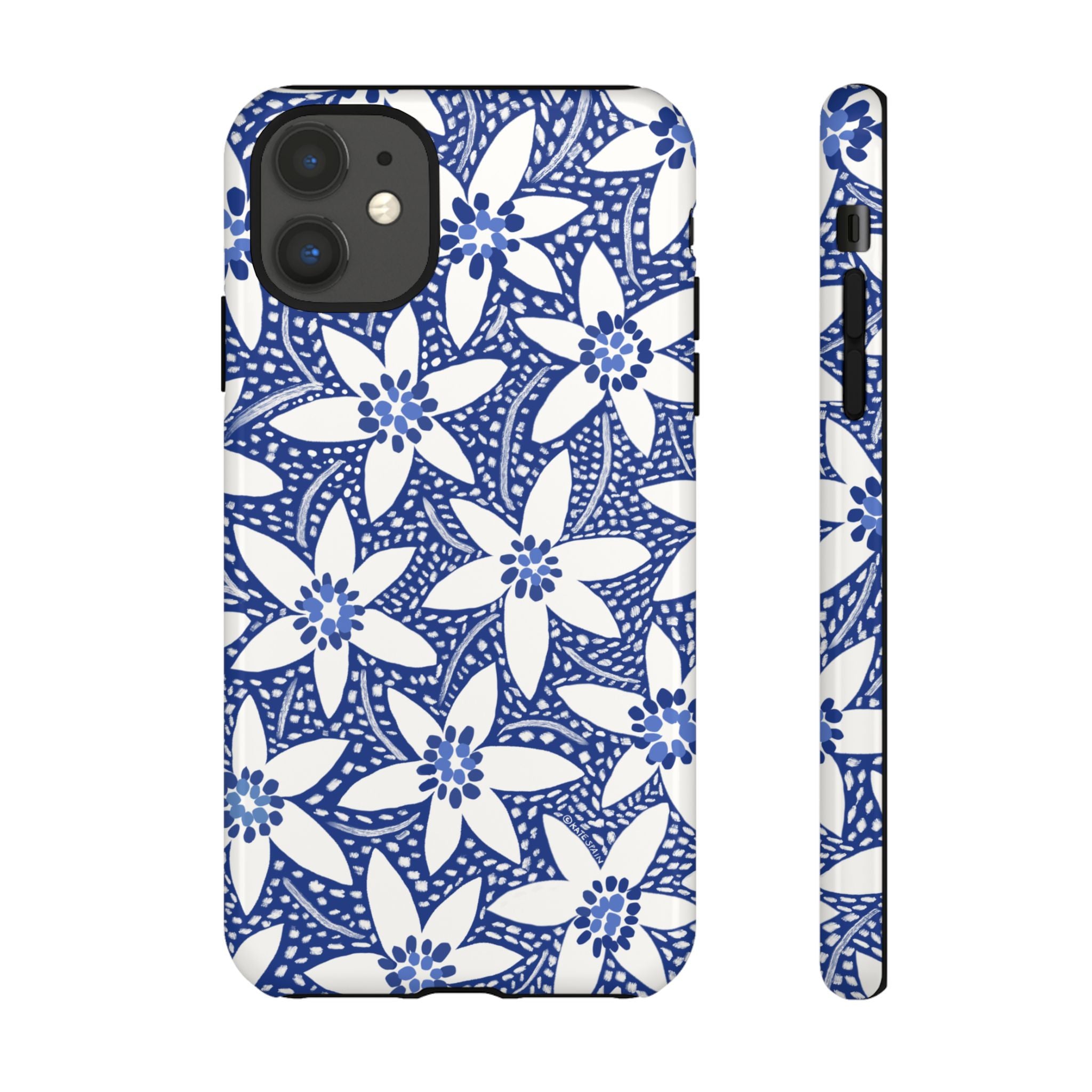 Starflower iPhone 11 Case – Glossy | navy, white geometric starflower print